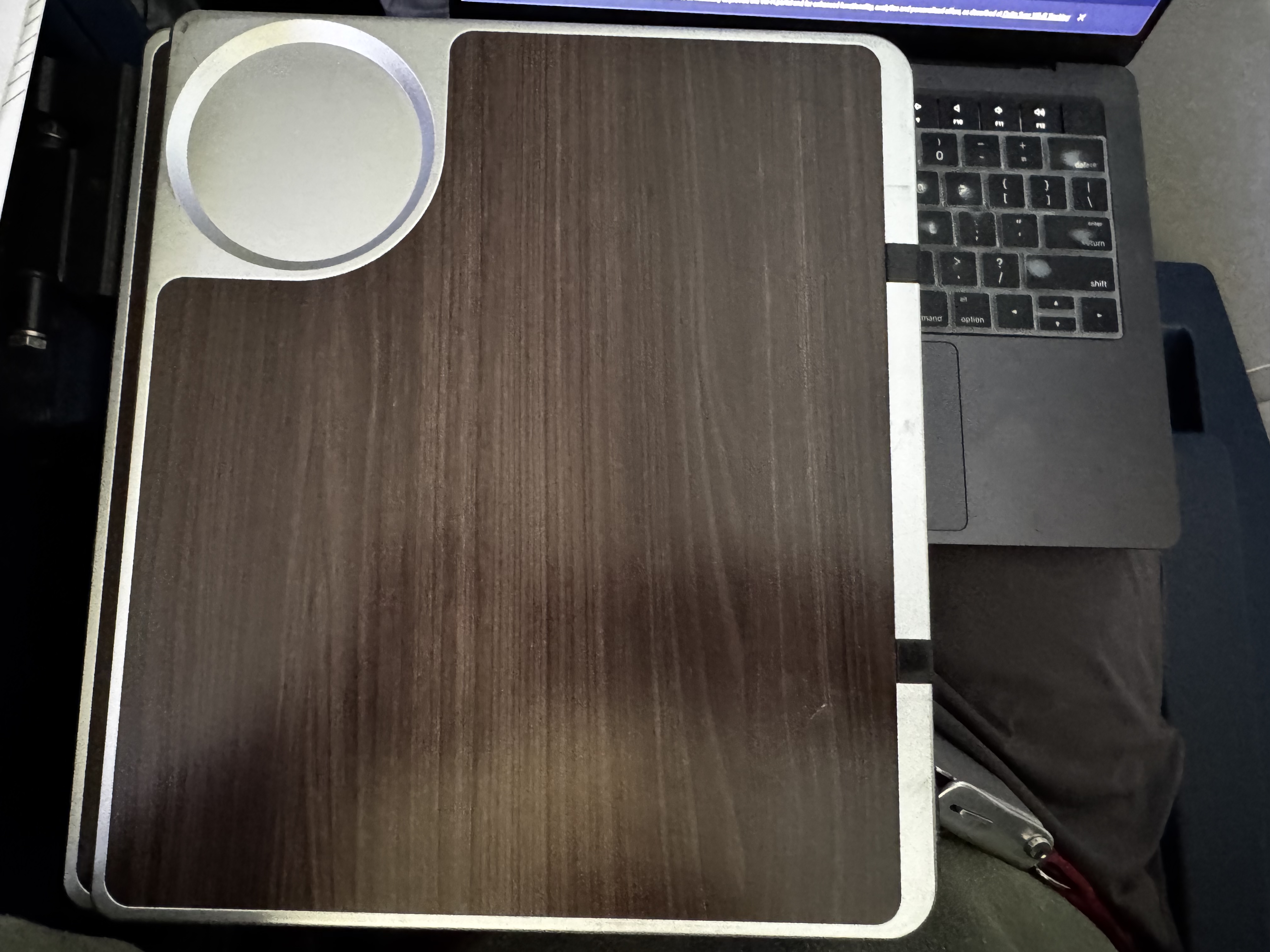 Delta One B757 200 LAX BOS tray table folded