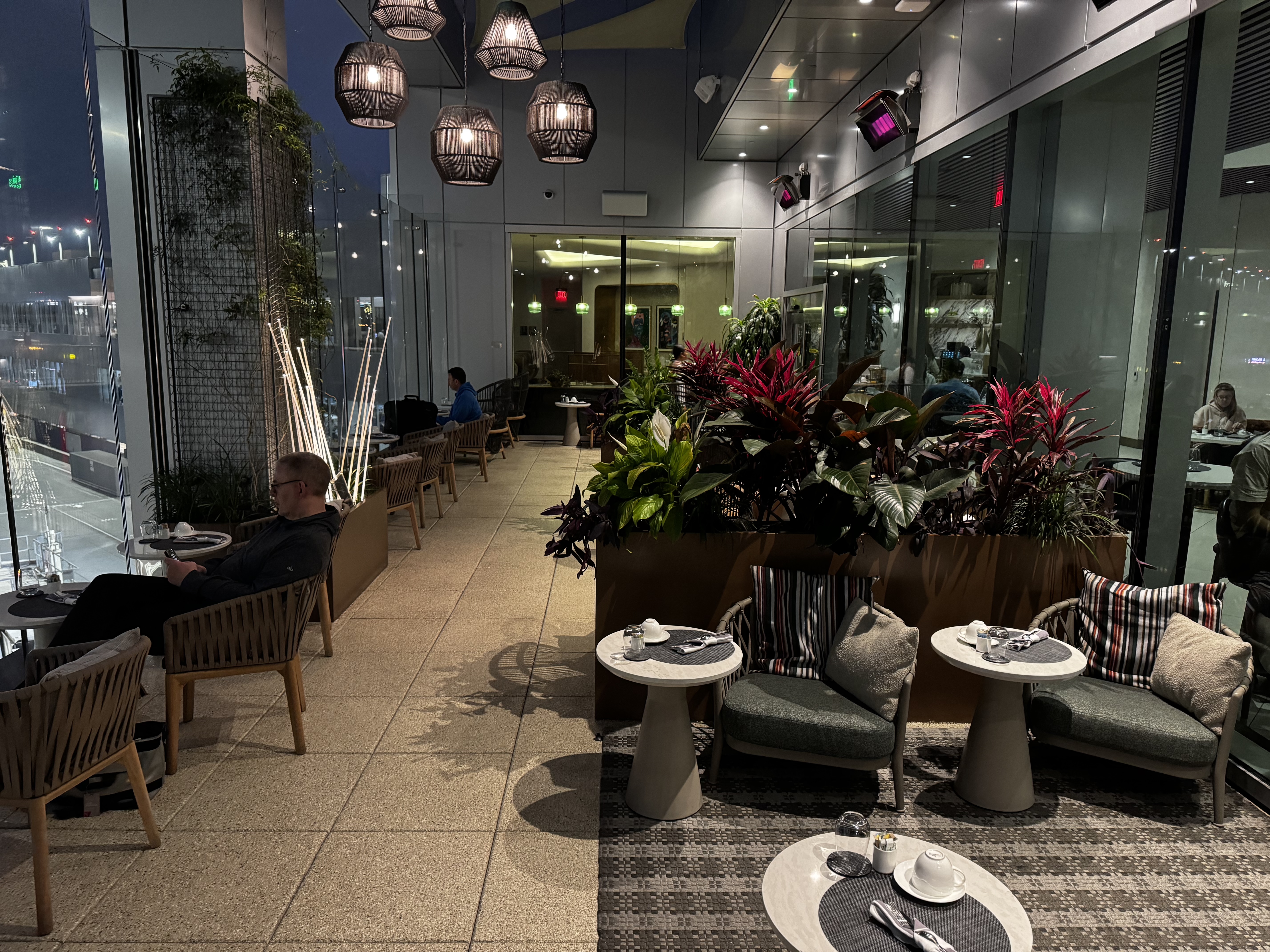 Delta One Lounge LAX outdoor terrace before sunrise