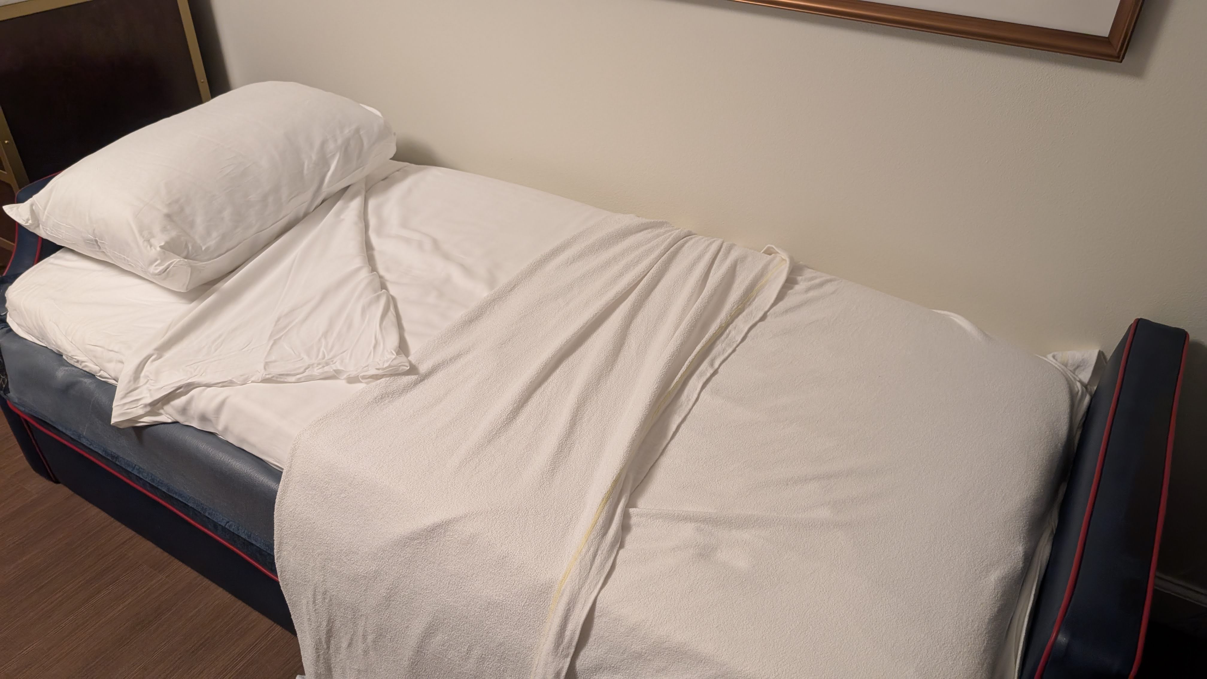 Disneys Yacht Club Resort guest room sofa bed made up Disneys Yacht Club Resort guest room sofa bed made up