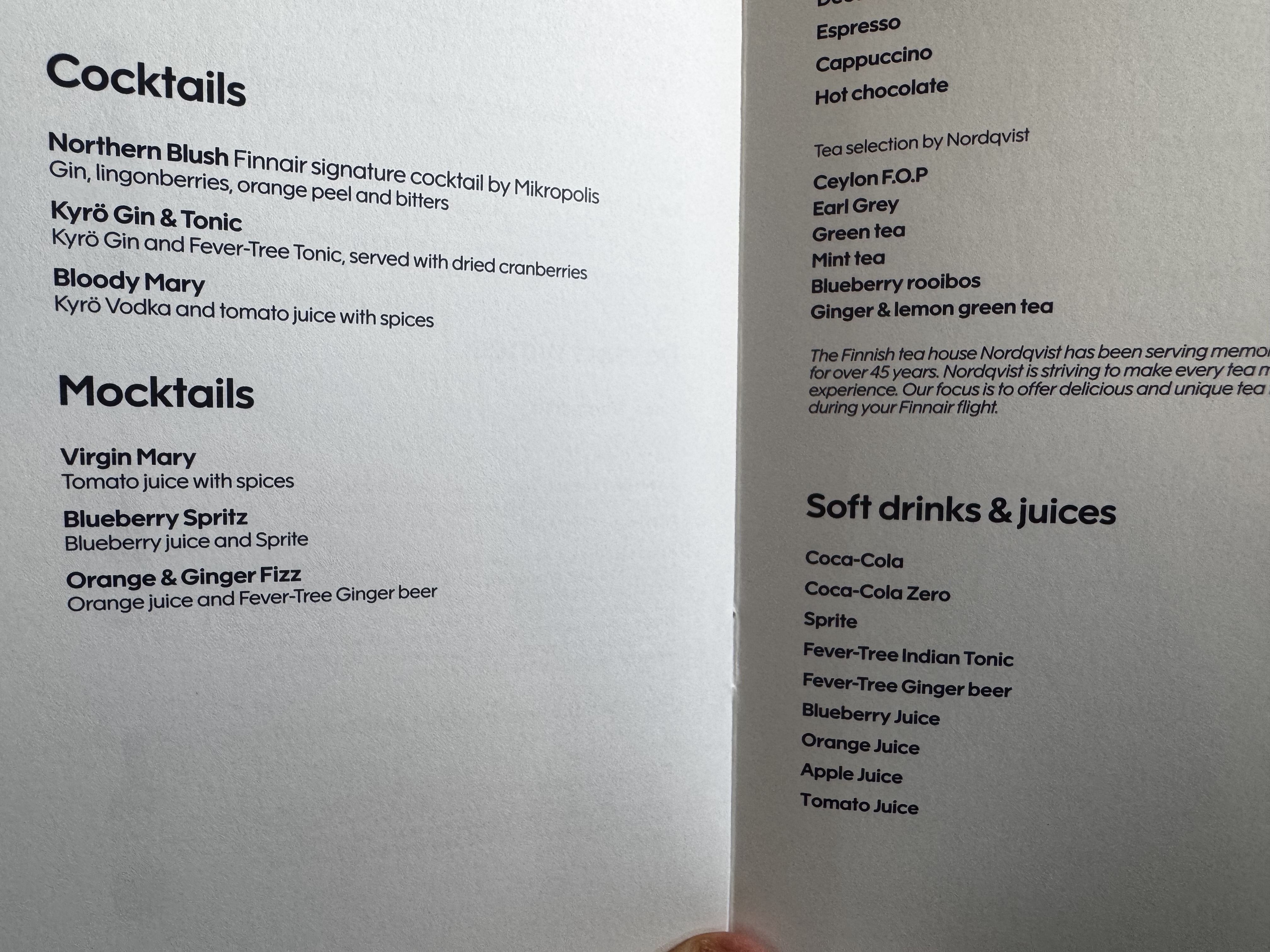 Finnair A350XWB business class drinks