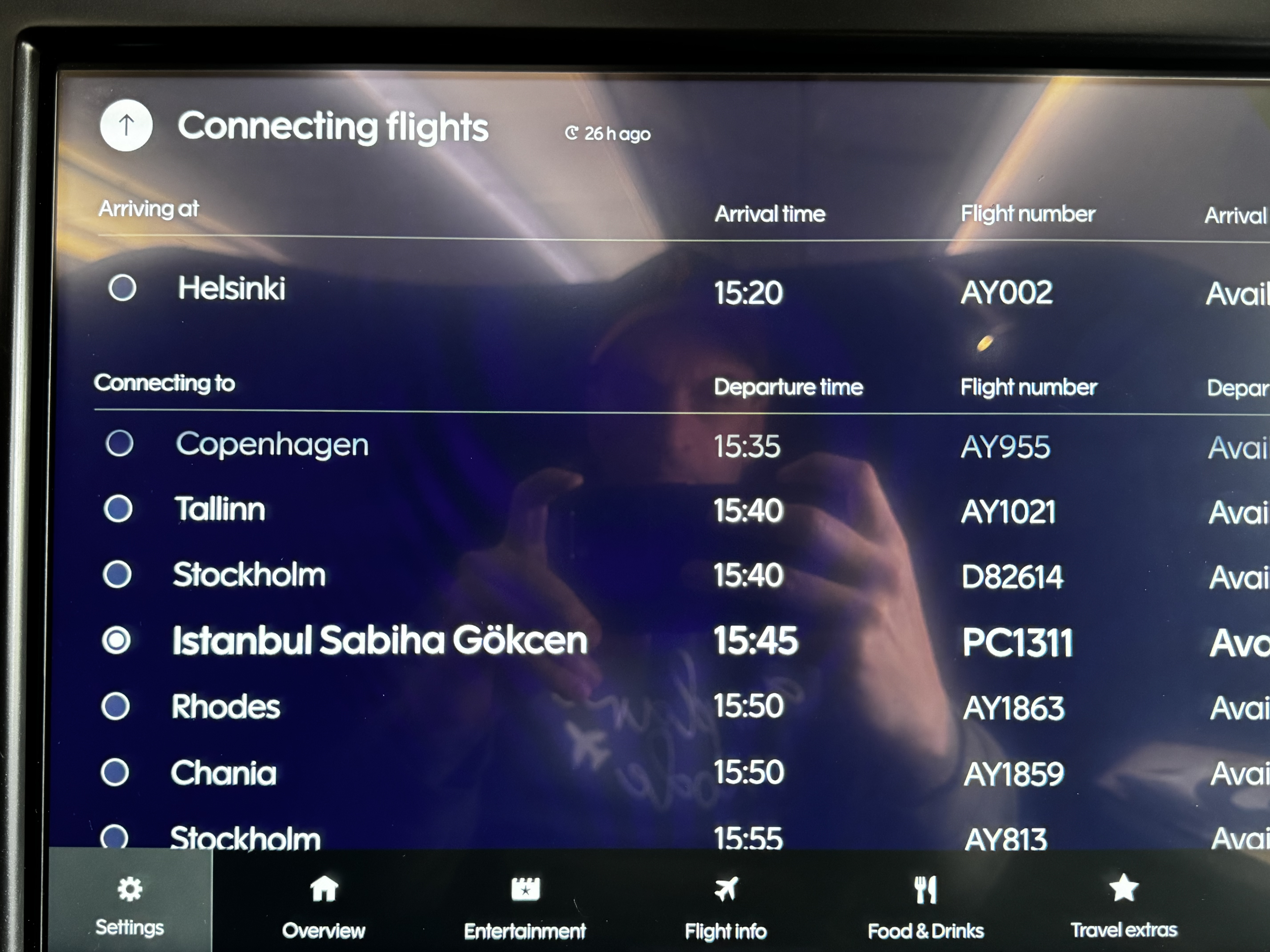 Finnair A350XWB business class entertainment connecting info 