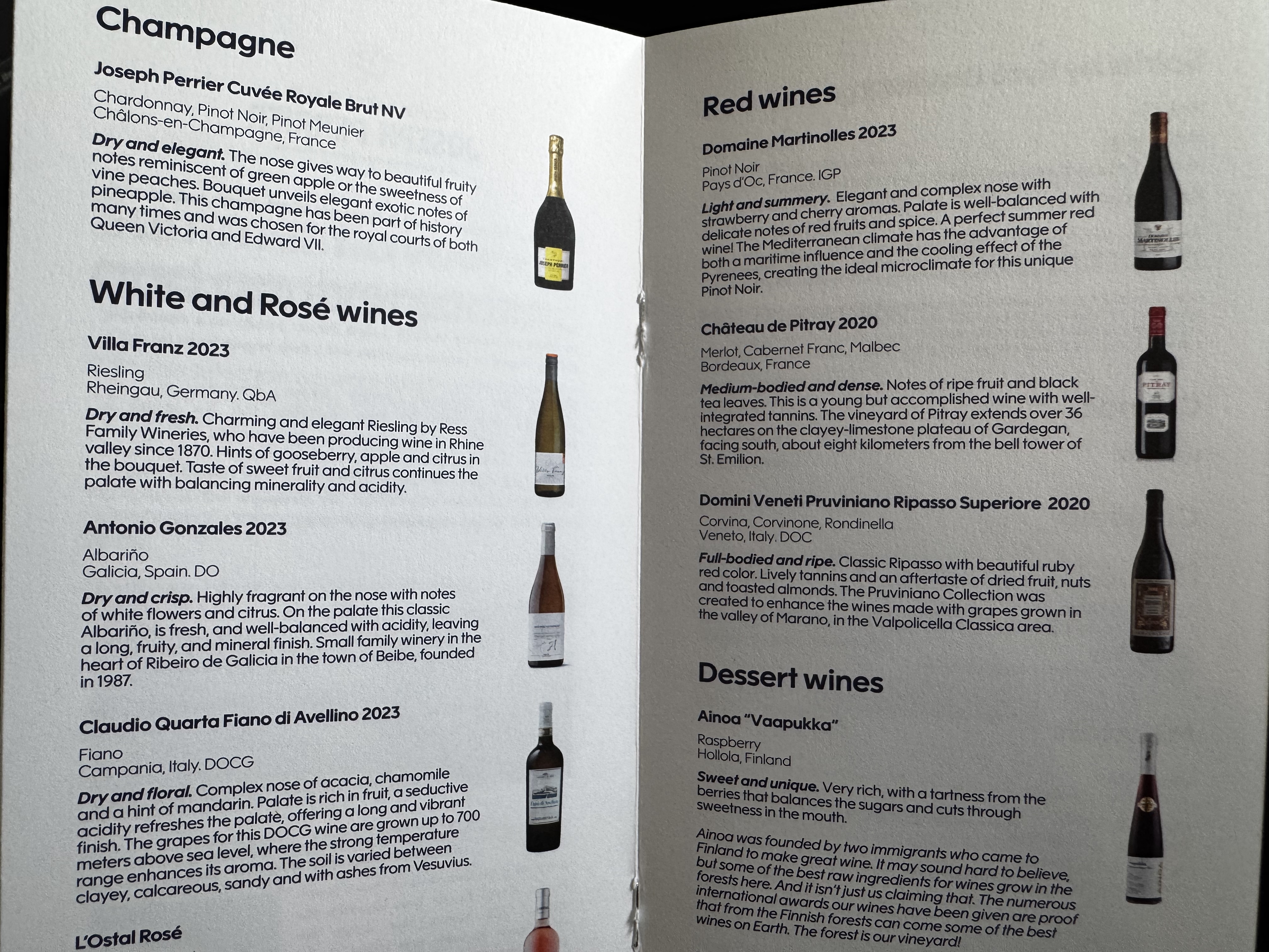 Finnair A350XWB business class wines