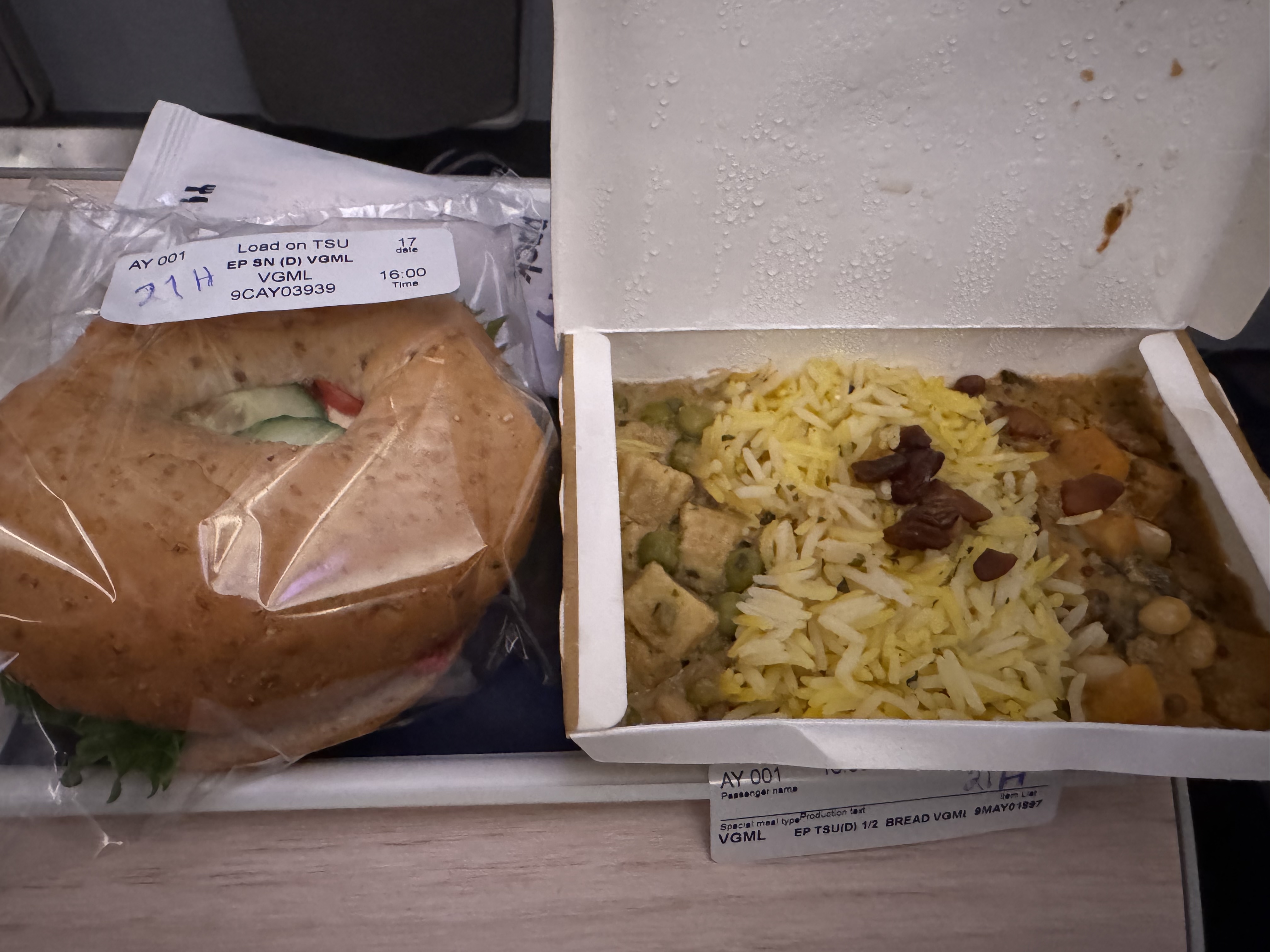 Finnair A350XWB premium economy light meal closeup Finnair A350XWB premium economy light meal closeup