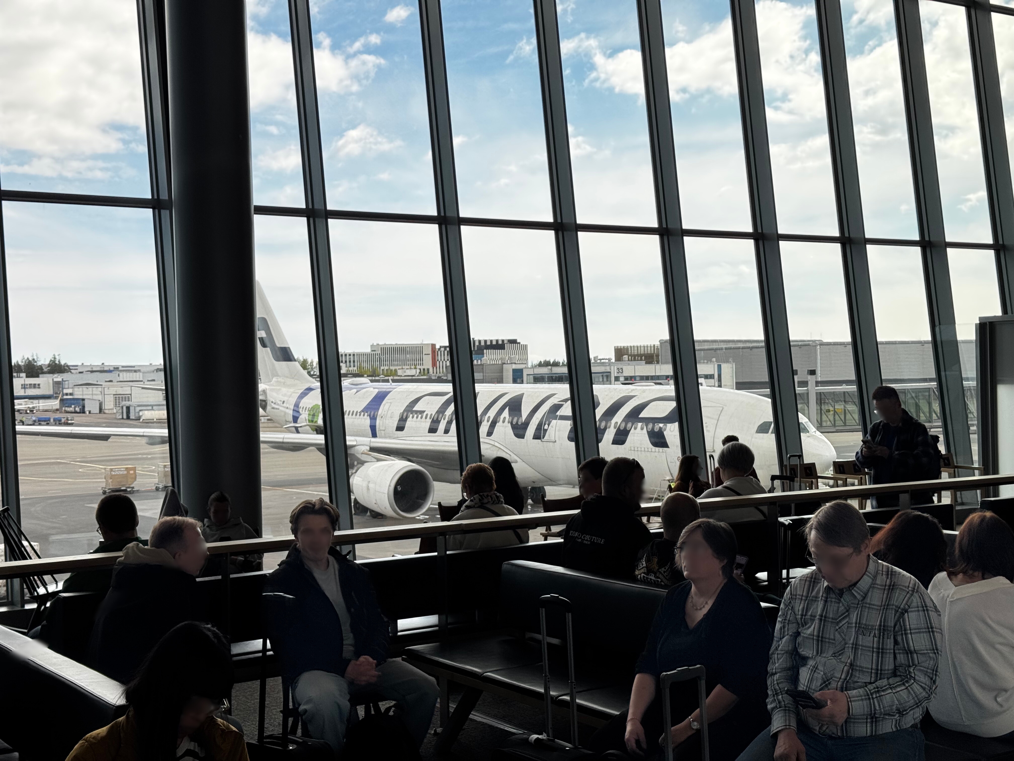 Finnair A350XWB premium economy waiting area closeup blurred Finnair A350XWB premium economy waiting area closeup blurred