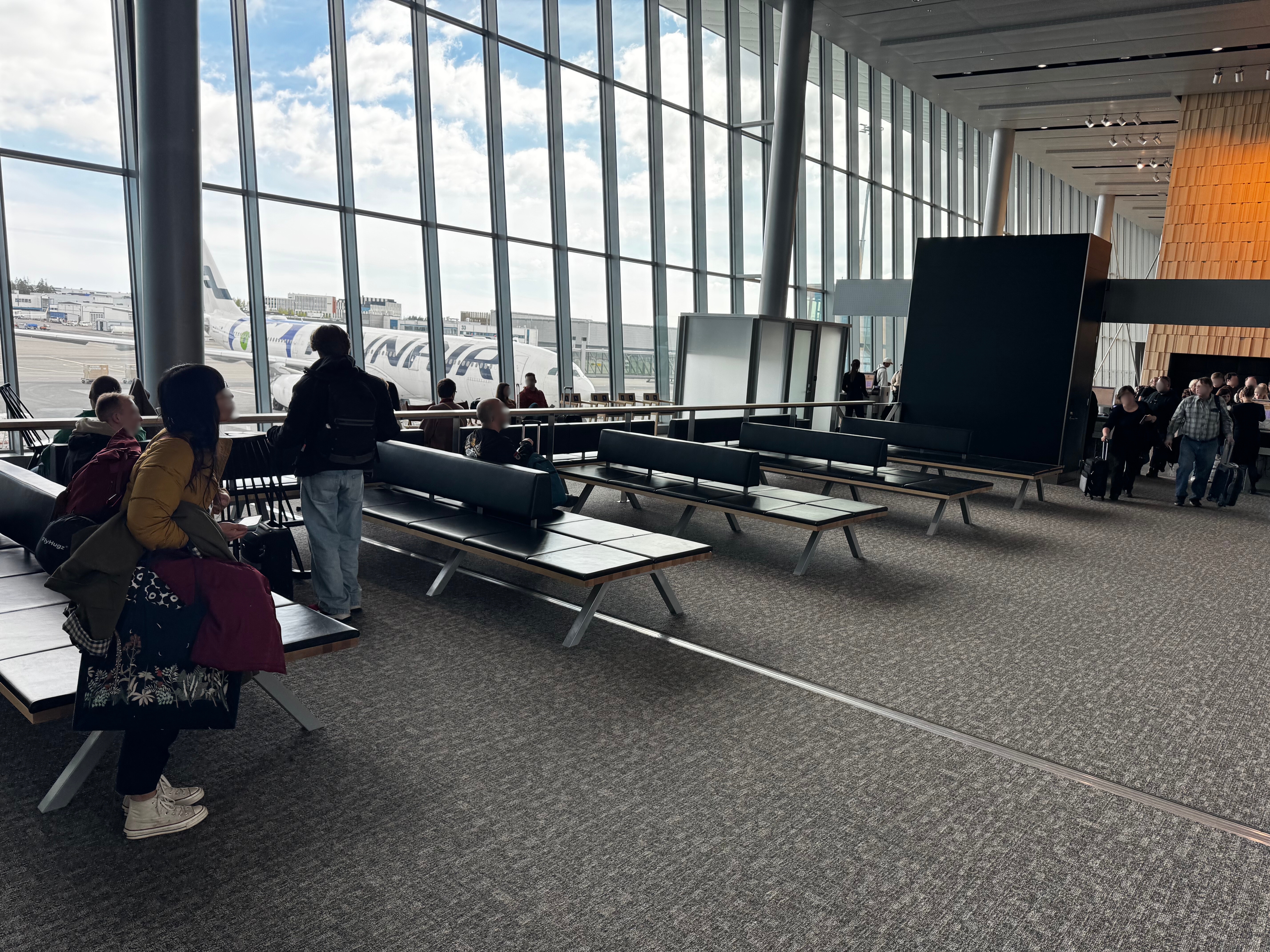 Finnair A350XWB premium economy waiting room blurred Finnair A350XWB premium economy waiting room blurred