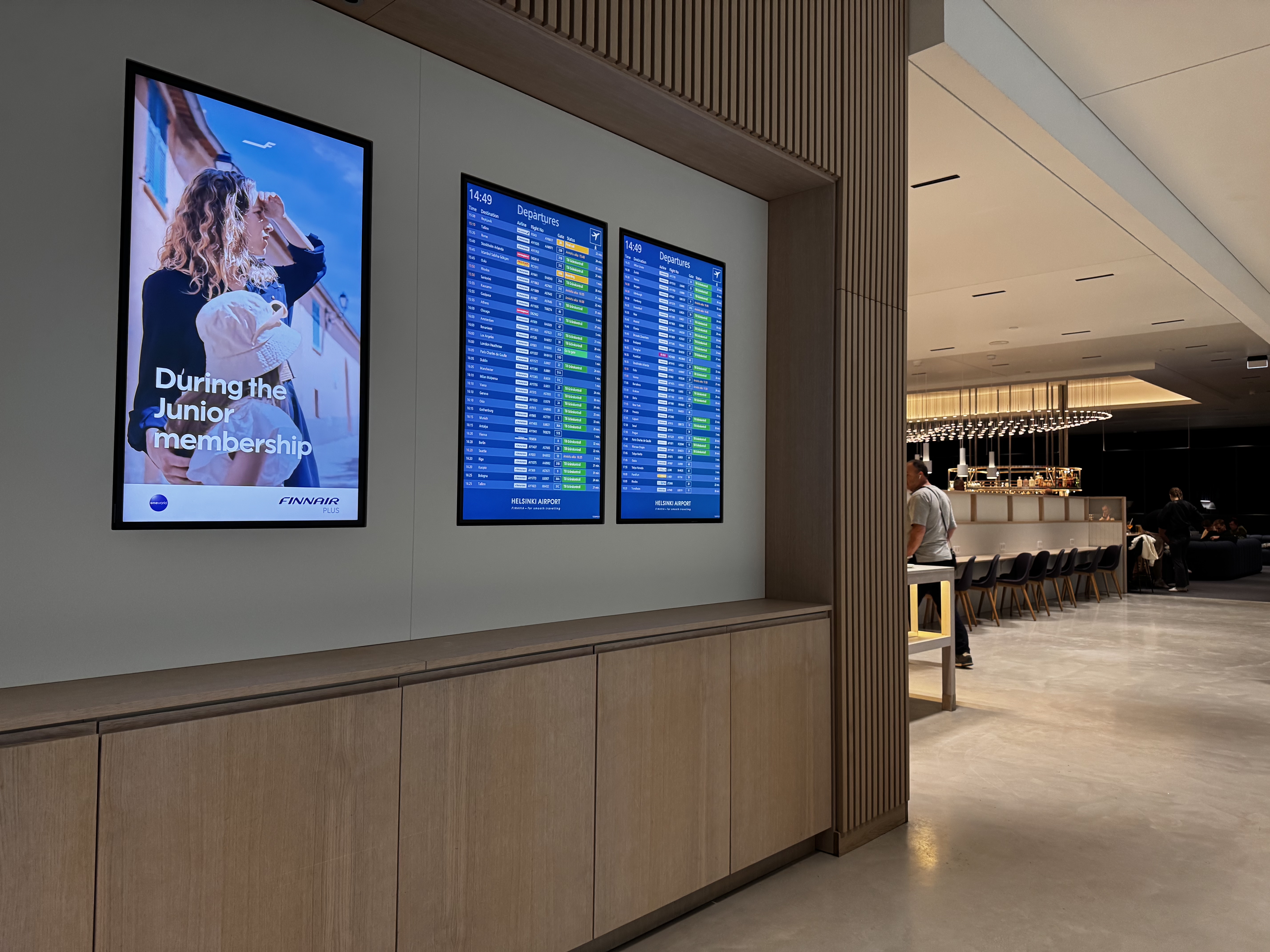 Finnair Lounge Helsinki HEL Non Schengen departure boards