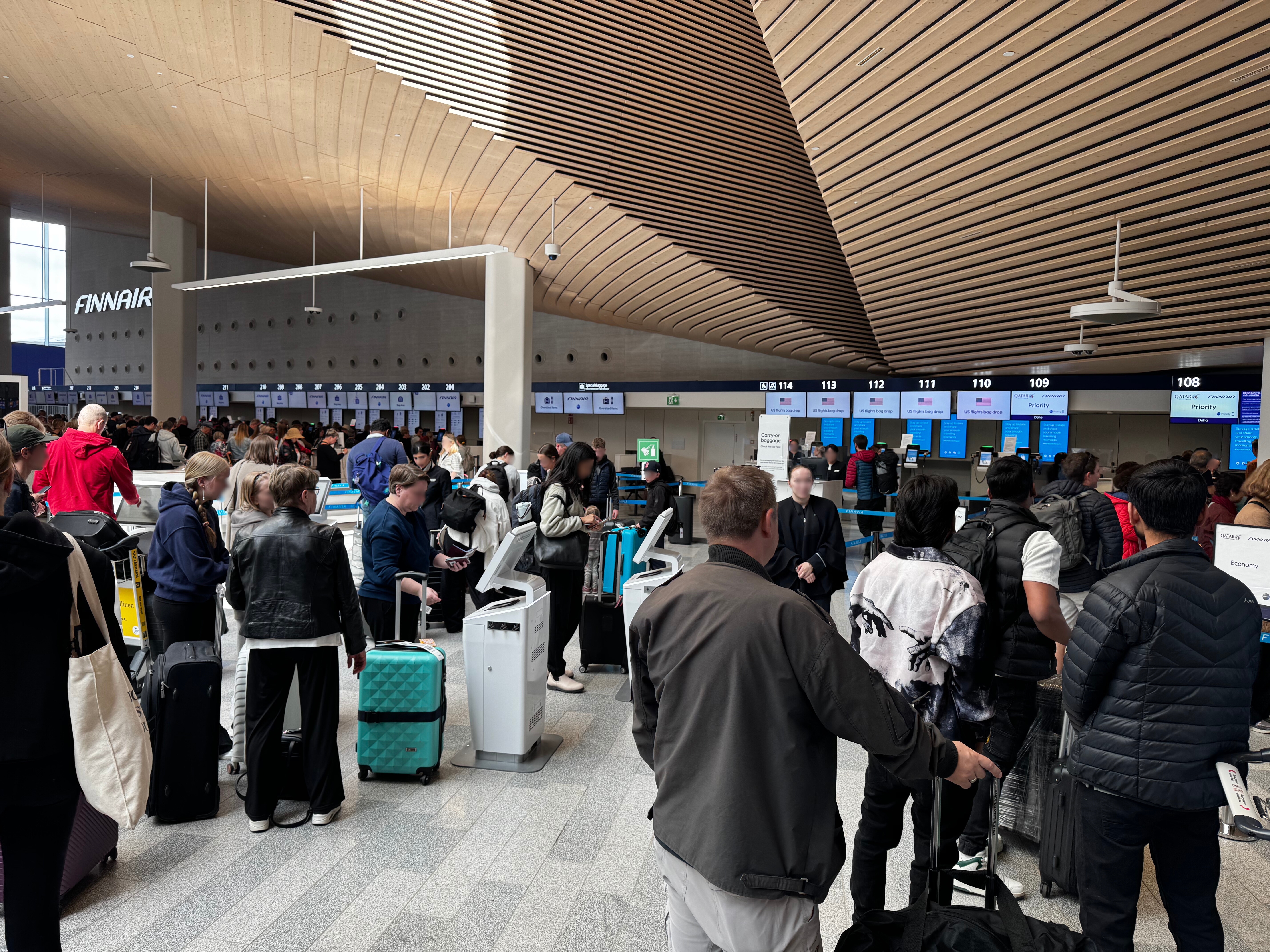 Finnair USA flights check in at HEL blurred Finnair USA flights check in at HEL blurred