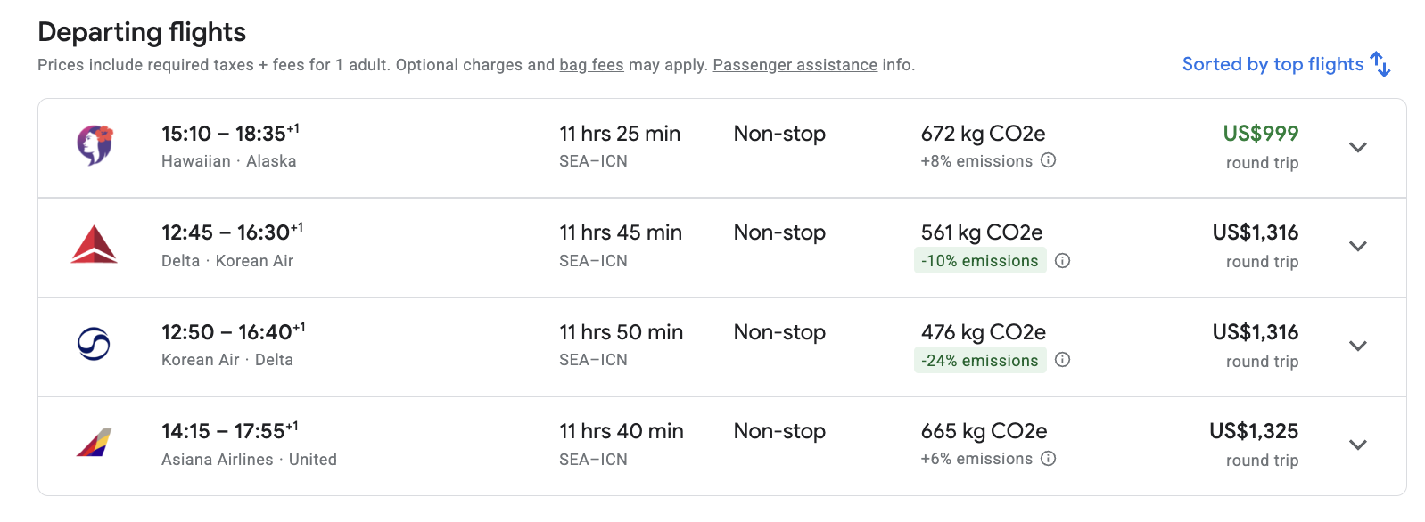 Flight comparison from Seattle to Seoul Flight comparison from Seattle to Seoul