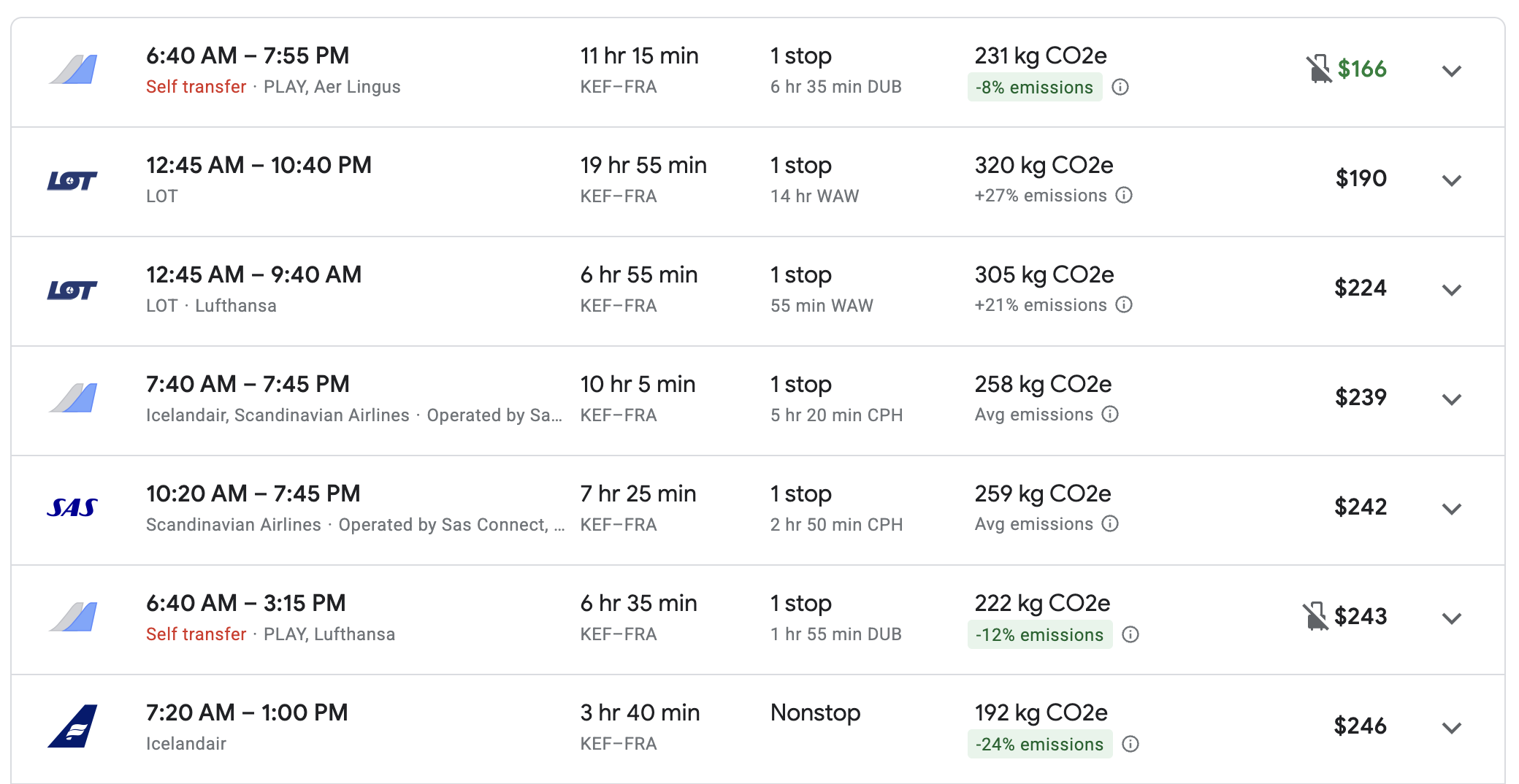 Flight costs KEF to FRA economy