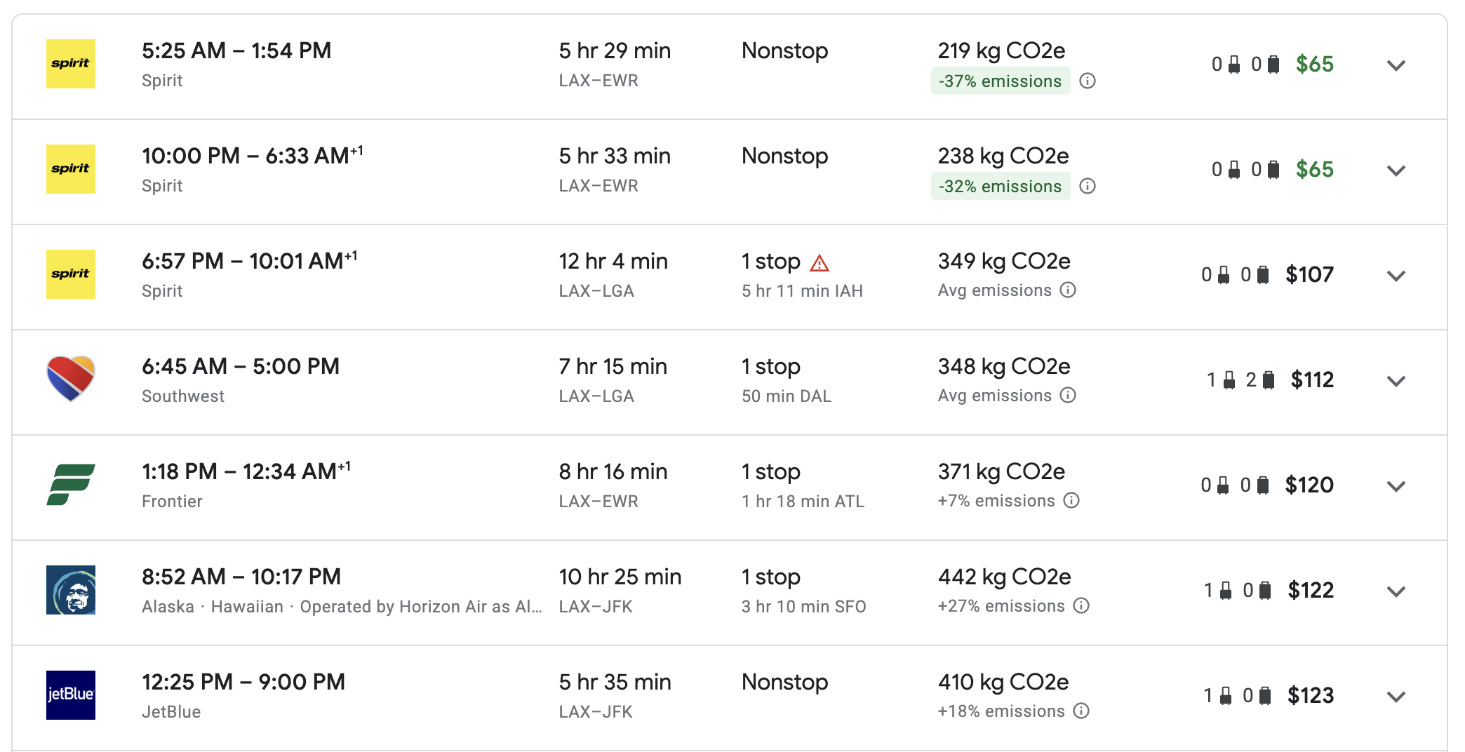 Flight costs LAX to NYC basic economy
