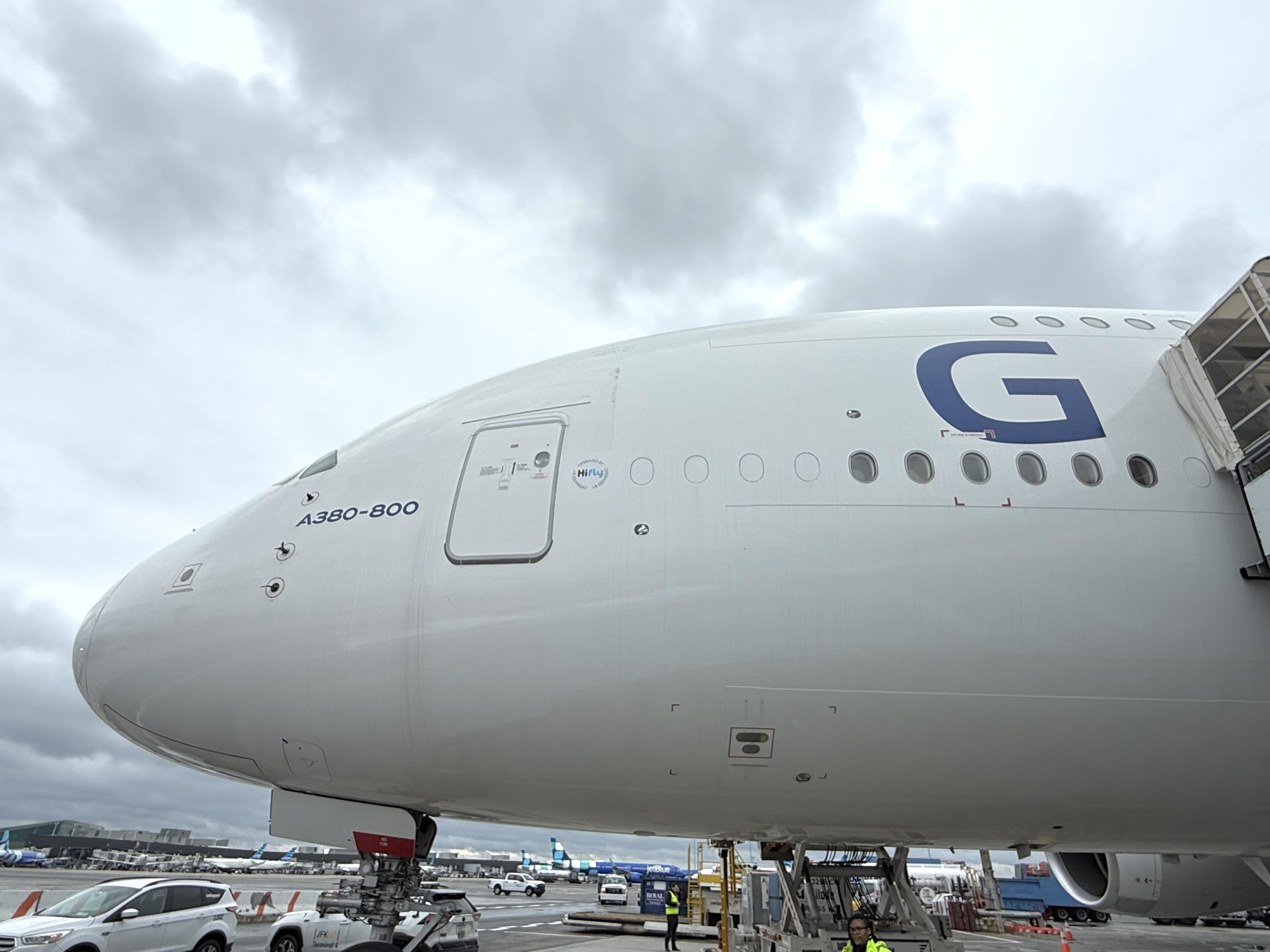 Global Airlines Airbus A380 close up