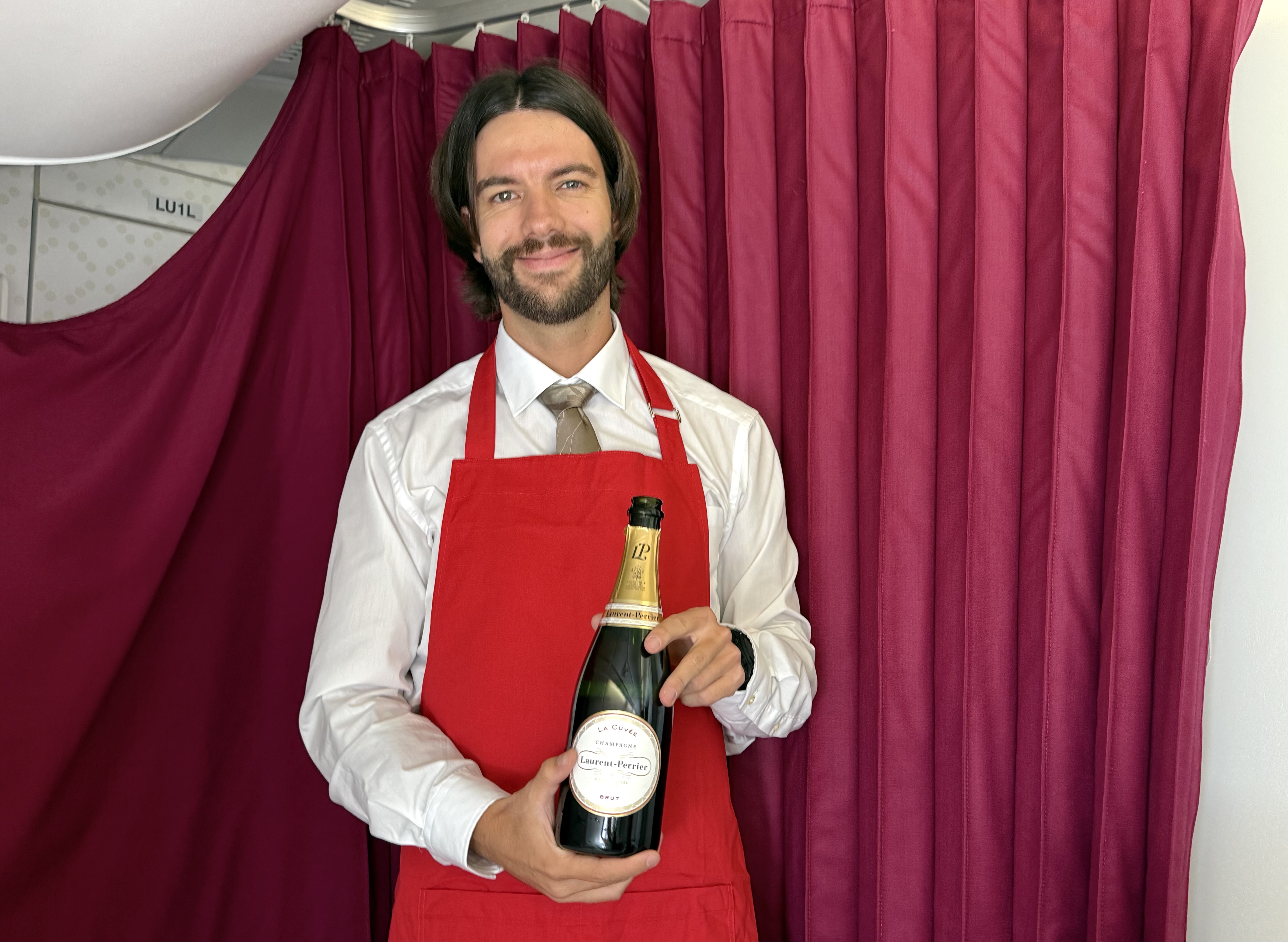 Global Airlines business class Champagne service