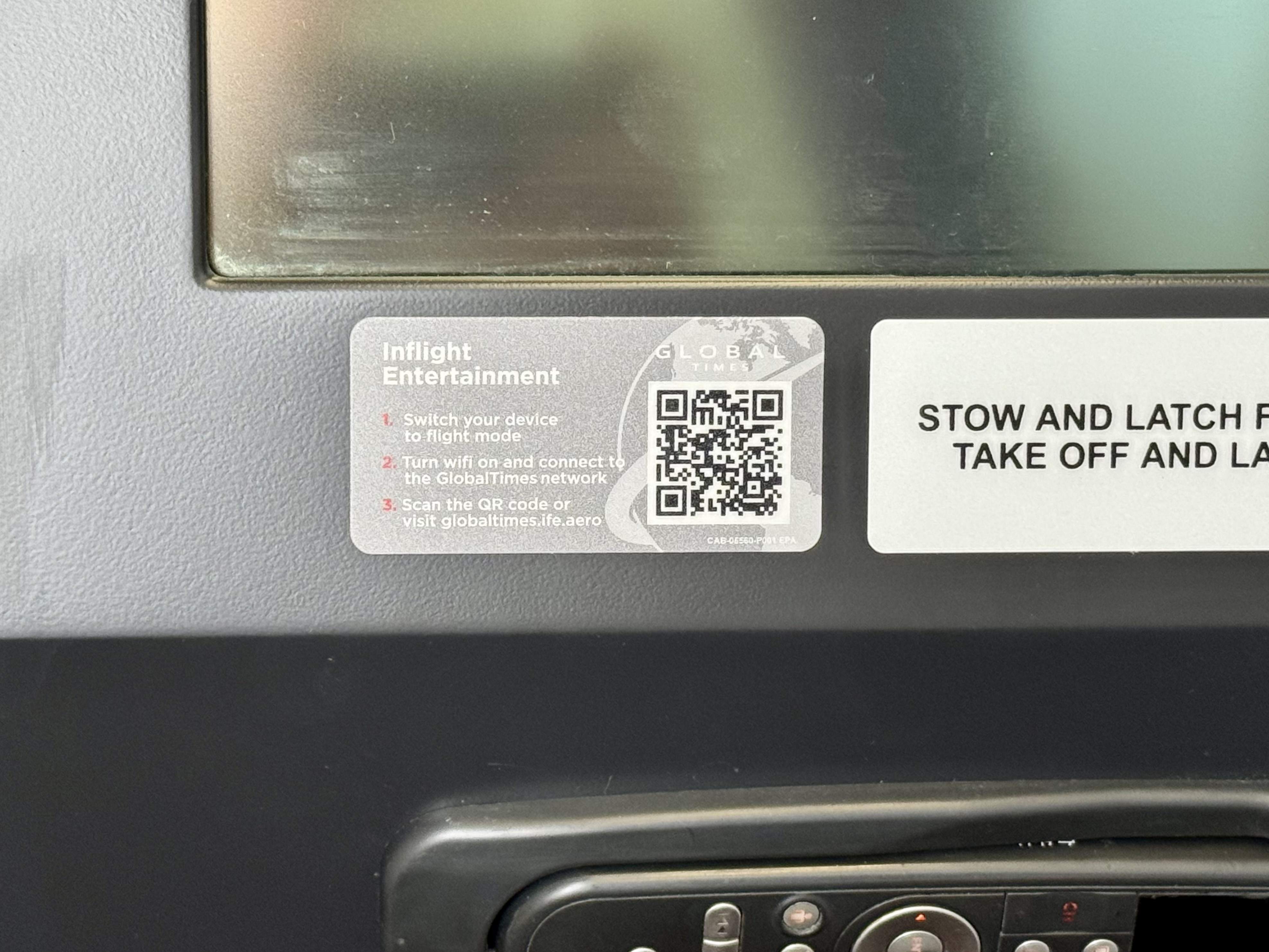 Global Airlines business class IFE QR code