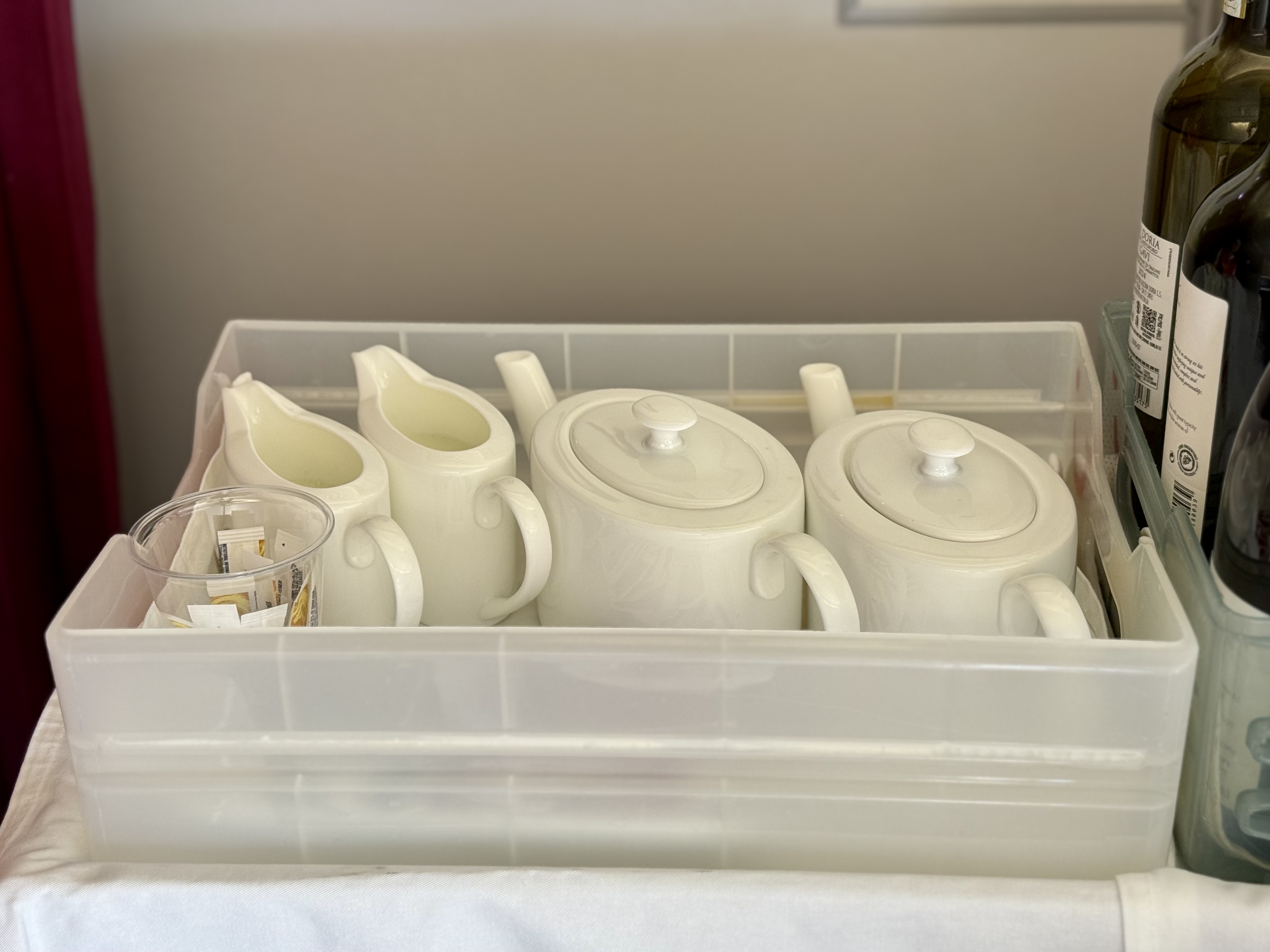 Global Airlines business class tea and coffee service