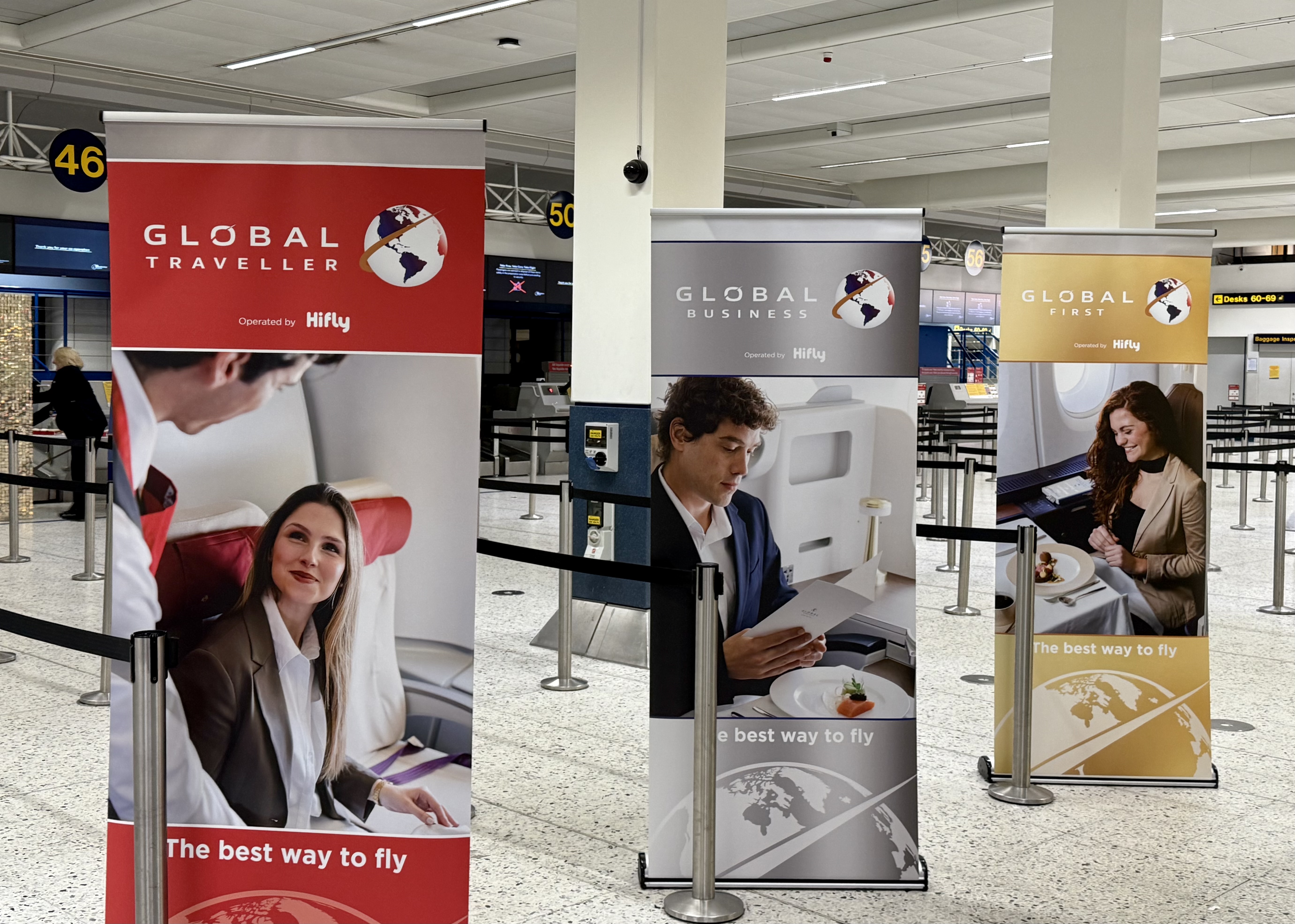 Global Airlines check in at Manchester Airport UK