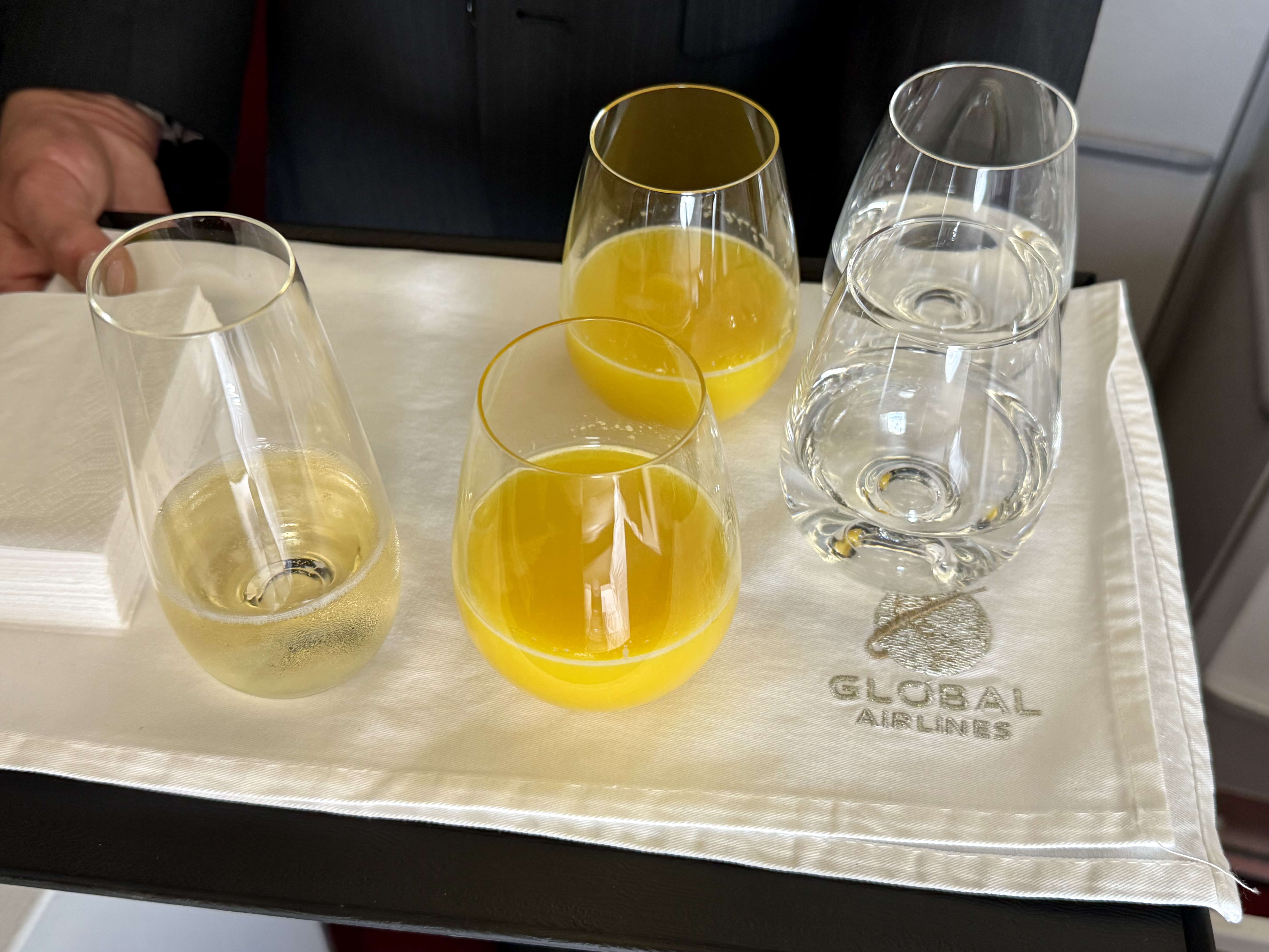 Global Airlines welcome drink