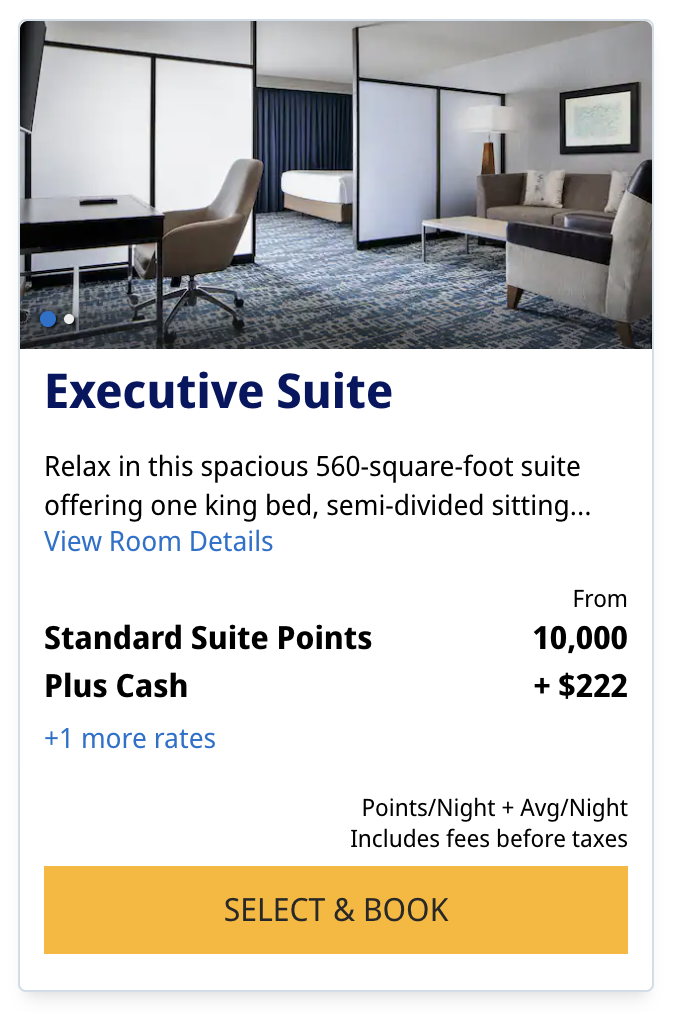 Hyatt Regency DFW suite cash + points rate