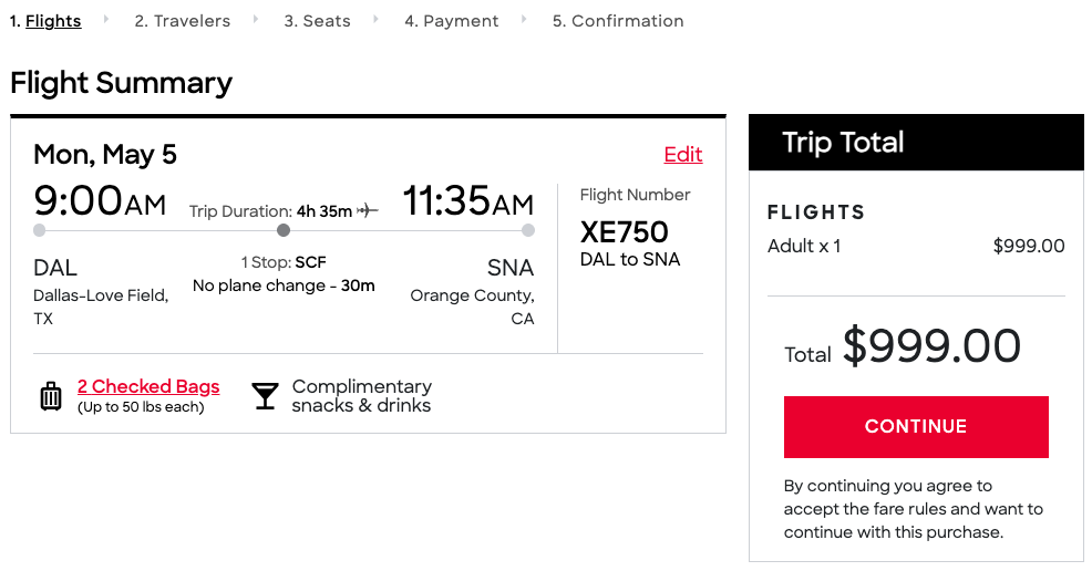 JSX DAL SNA payment page