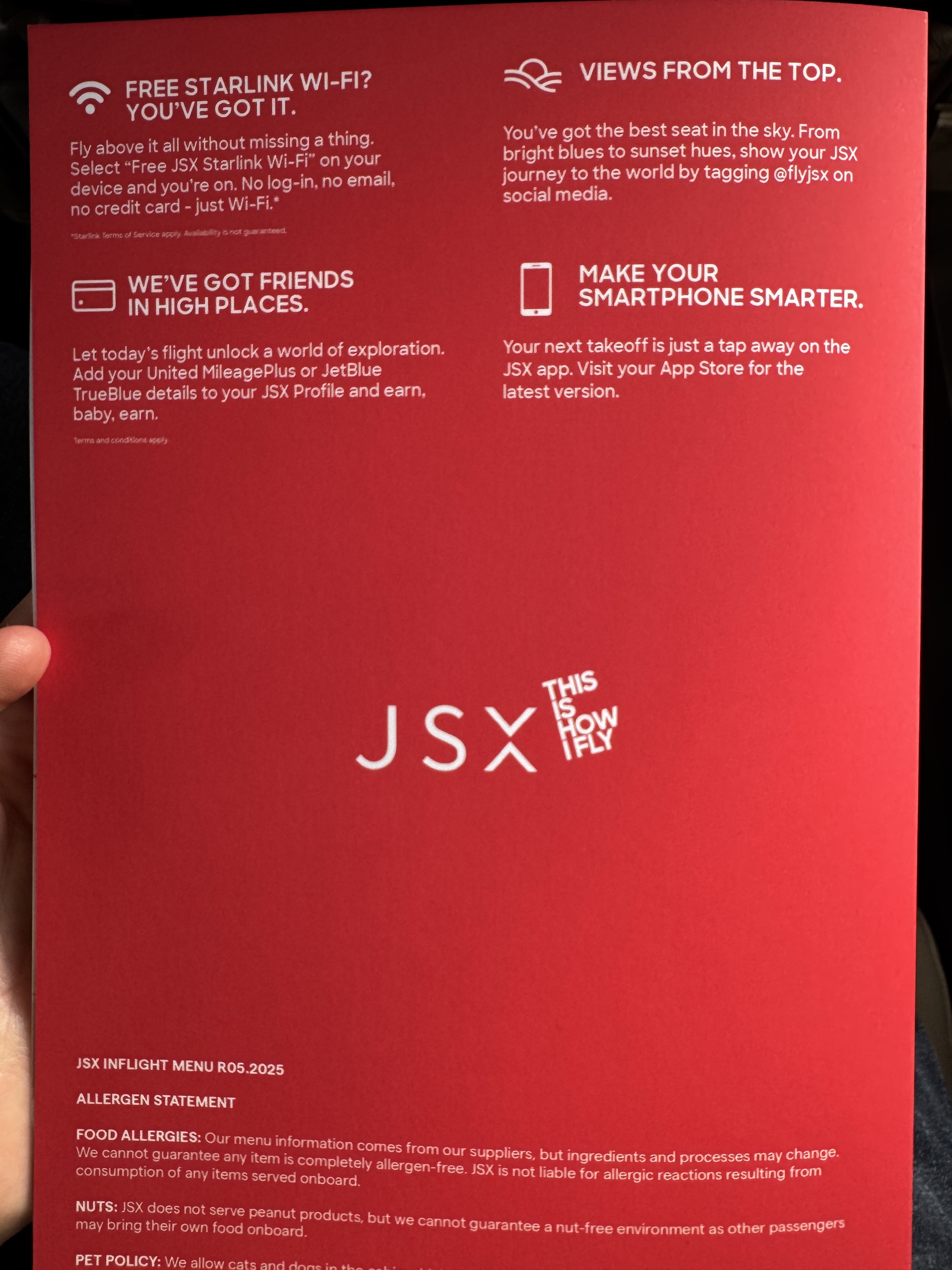 JSX E145 DAL SNA menu back