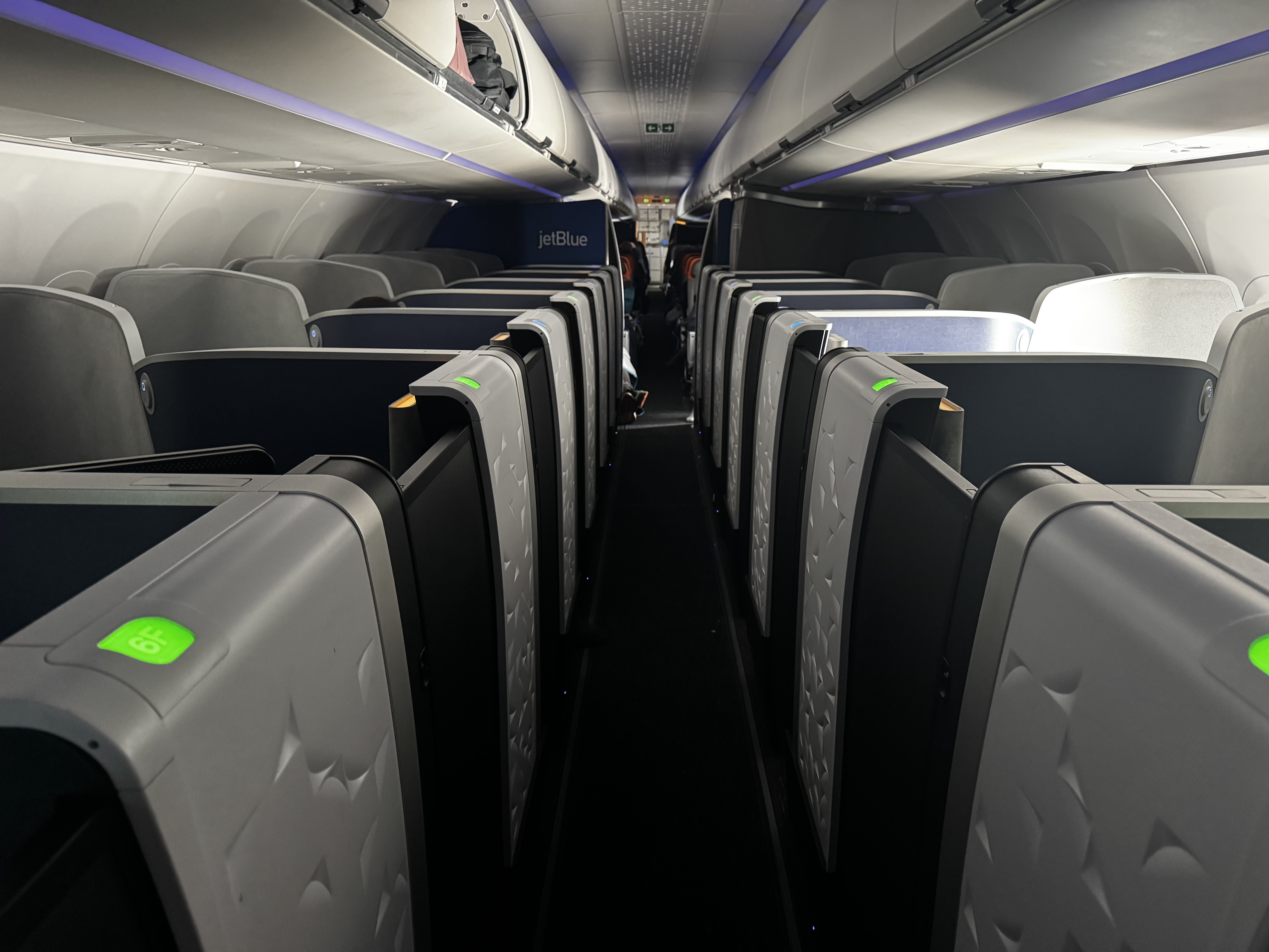 JetBlue Mint A321XLR BOS MAD view to rear lit JetBlue Mint A321XLR BOS MAD view to rear lit