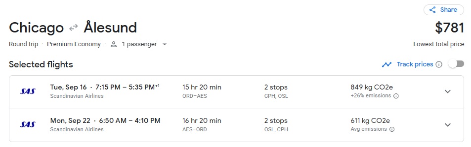 CPH to ORD ORD to CPH ORD to Alesund