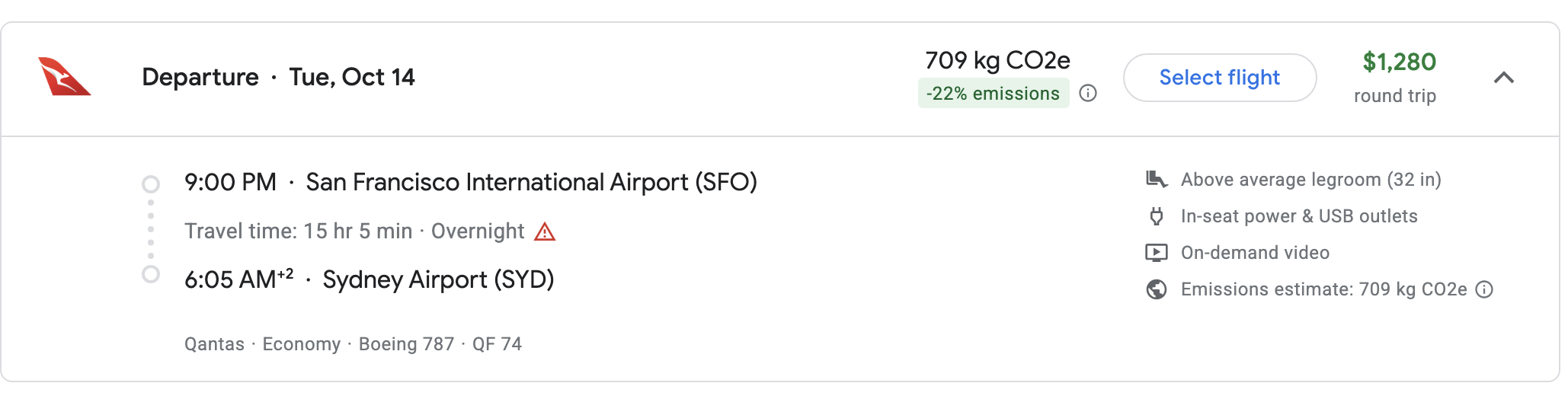 Qantas SFO SYD