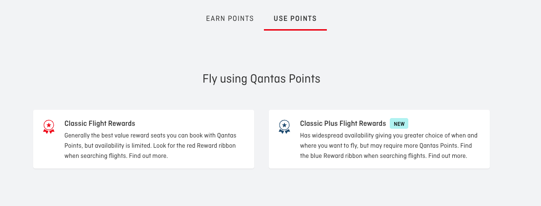 Qantas Use Points Page