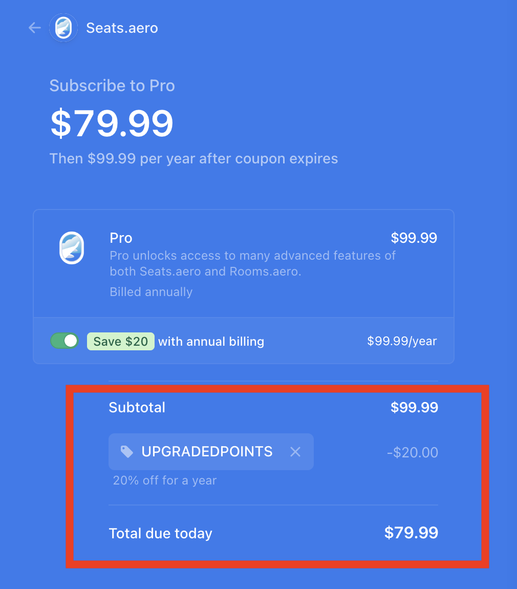Seats.Aero Promo Code UPGRADEDPOINTS