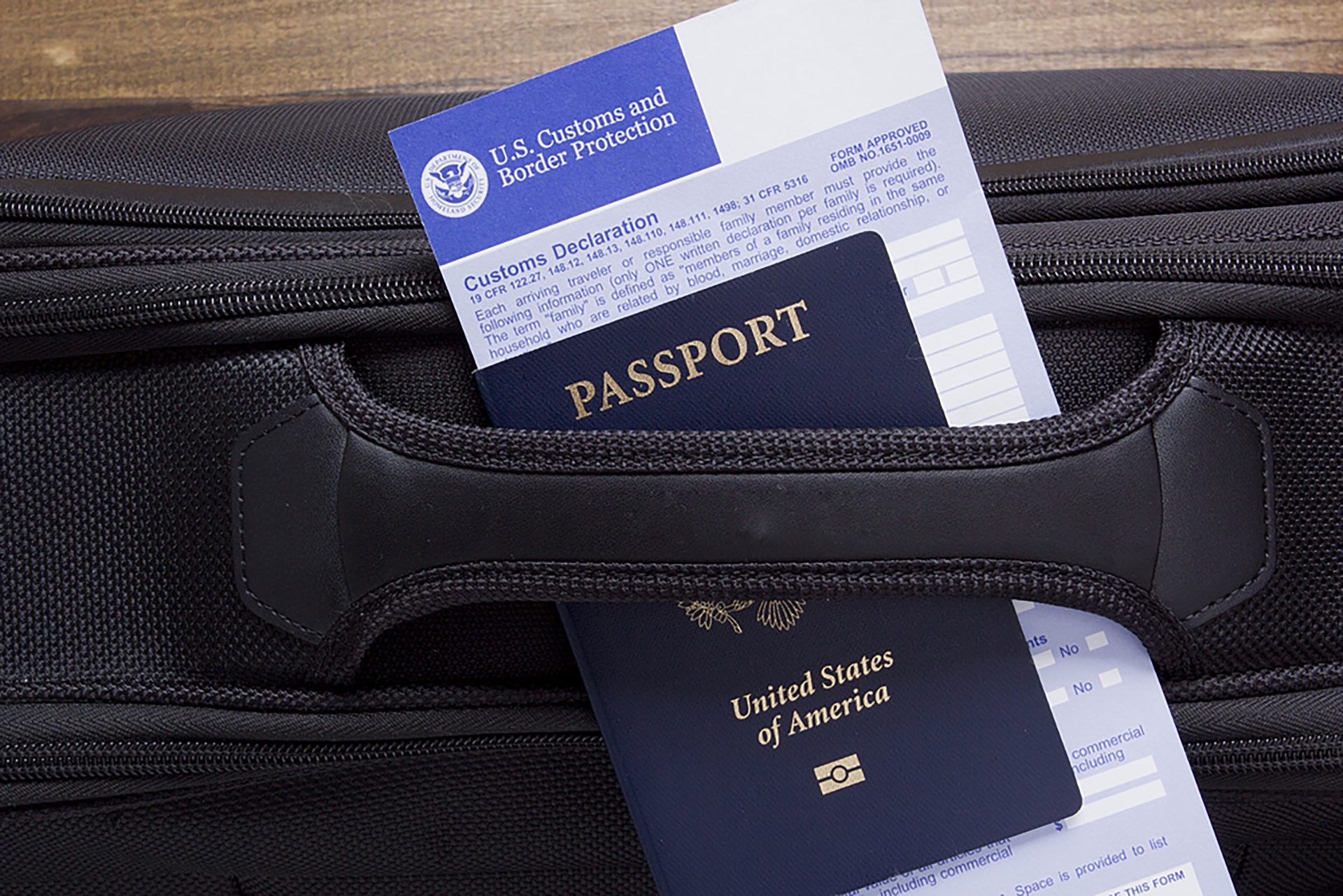 US passport with customs declaration