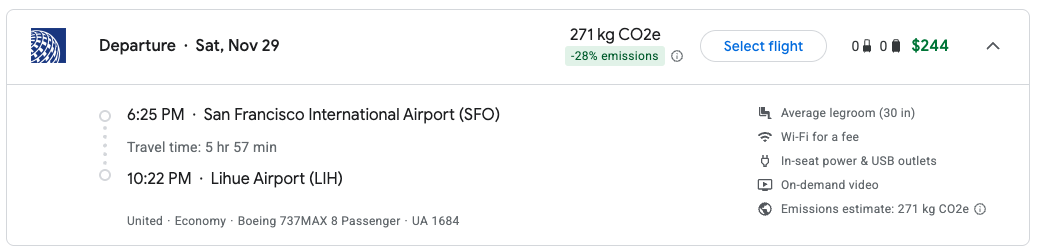 United flight price SFO LIH