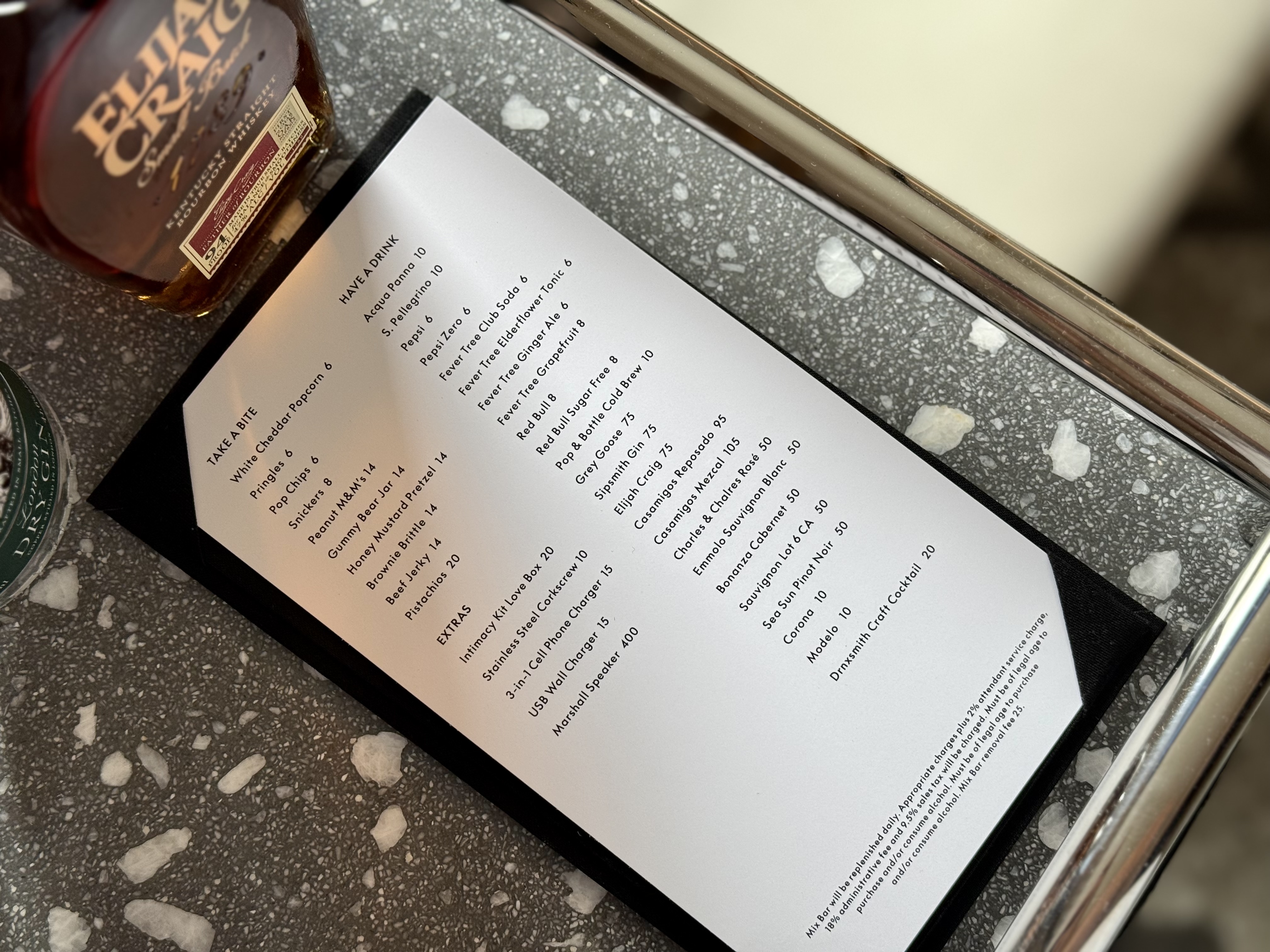 W Hollywood room mini bar price list W Hollywood room mini bar price list