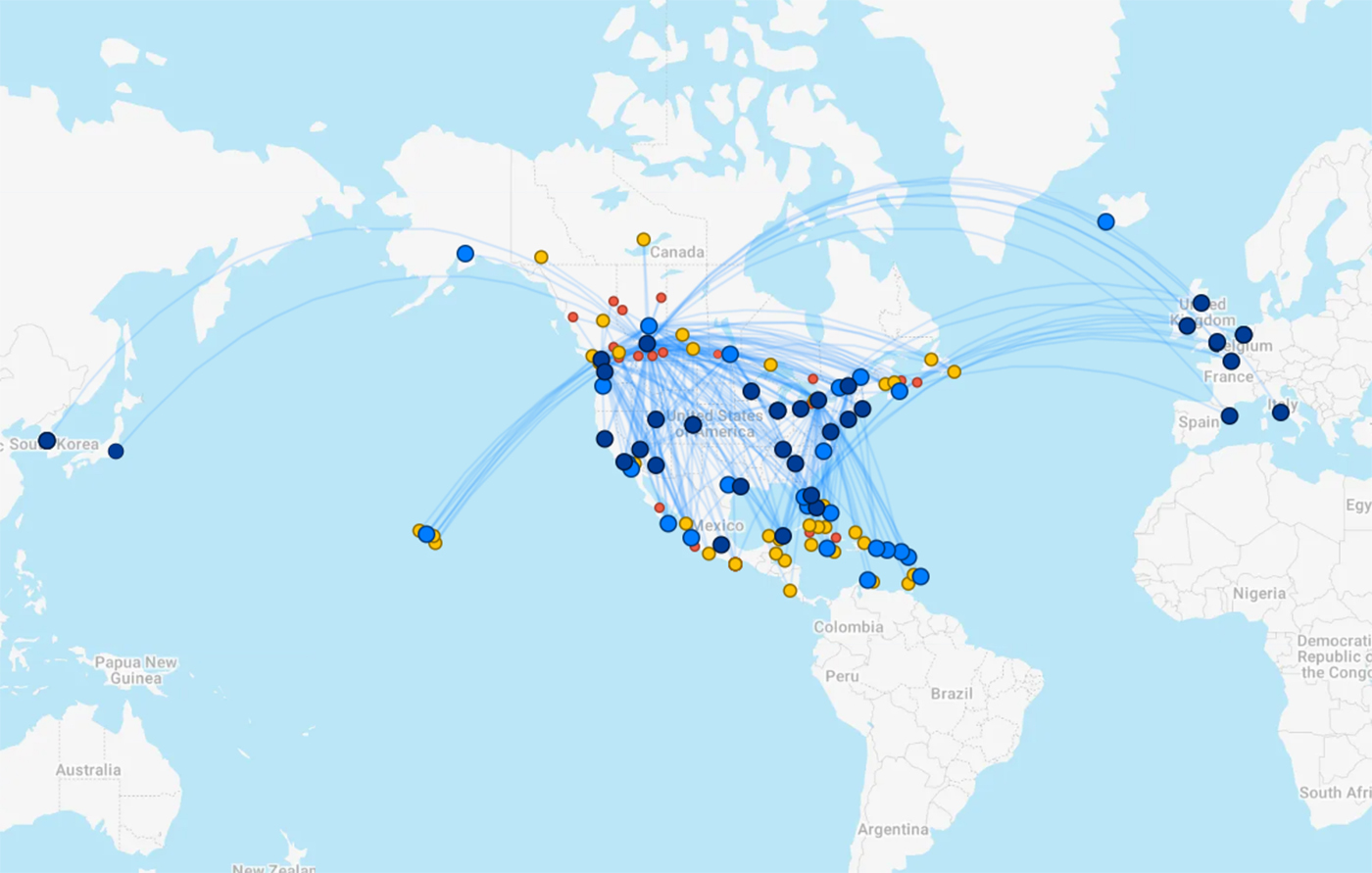 westjet route map