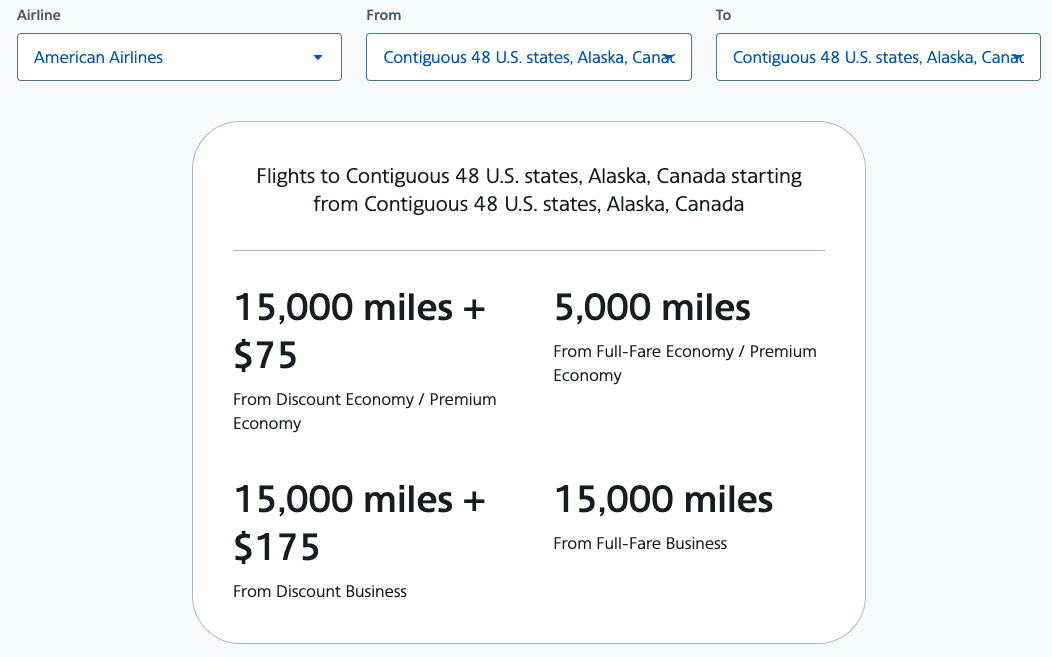 AA new upgrade award pricing