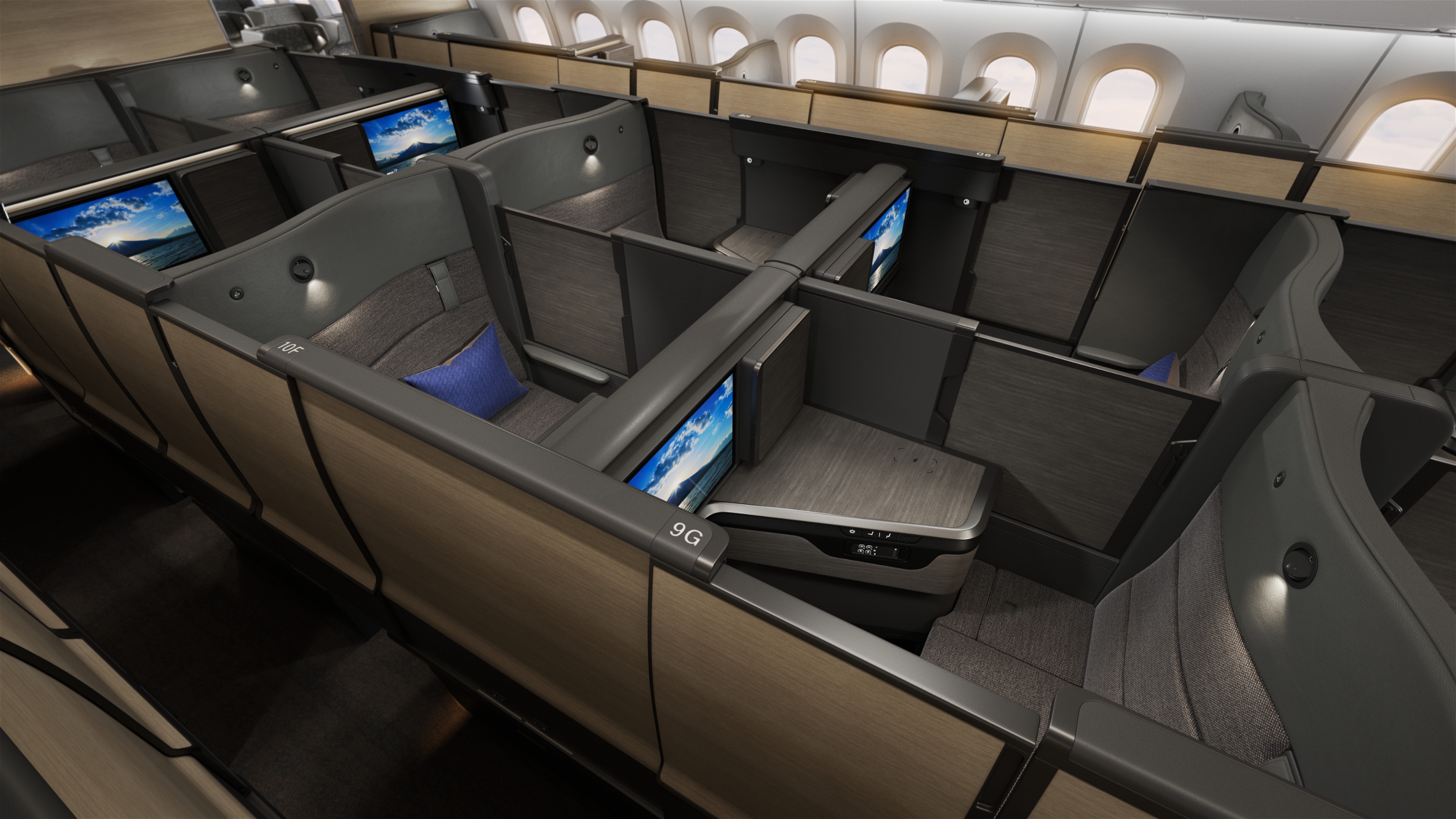 ANA The Room FX 787 business class cabin doors closed ANA The Room FX 787 business class cabin doors closed