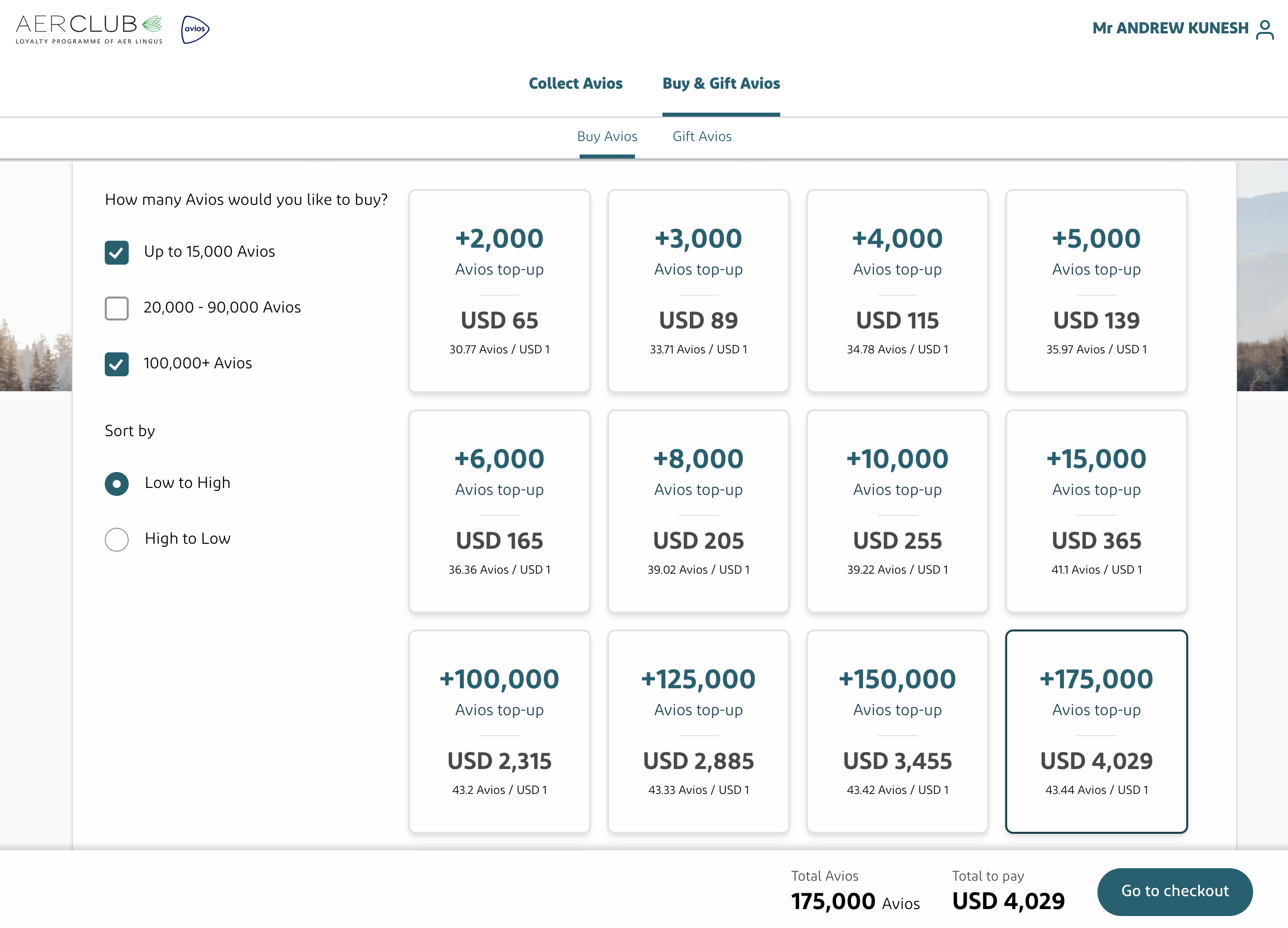 Aer Lingus Buy Avios Page