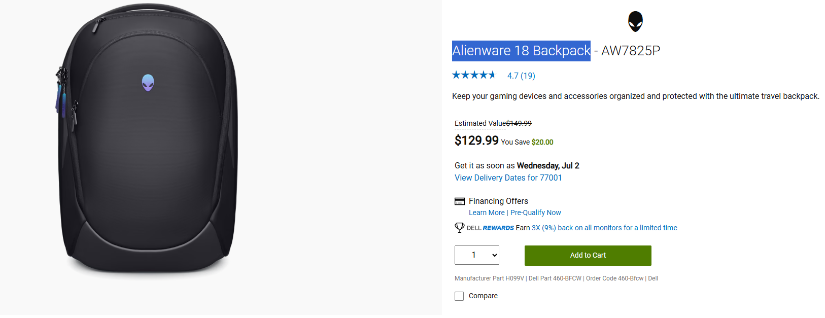 Alienware Horizon Travel Backpack 18 Alienware 18 Backpack travel