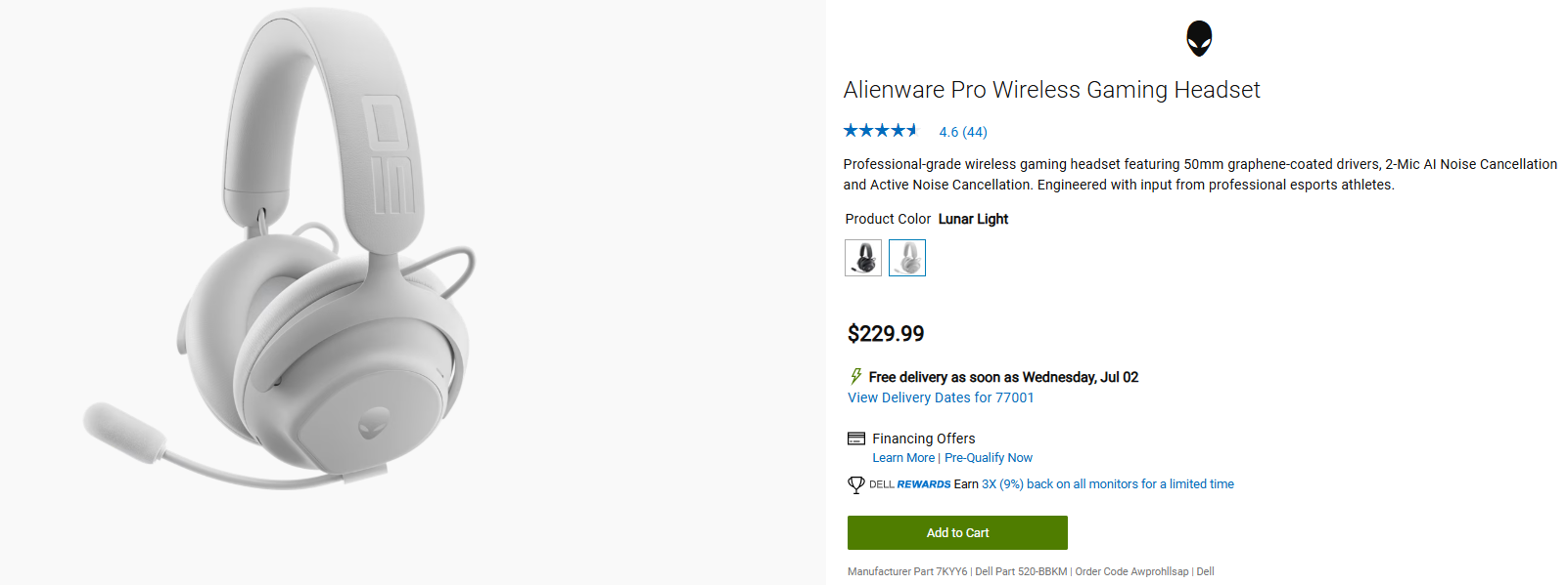 Alienware Pro Wireless Gaming Headset Alienware Pro Wireless Gaming Headset