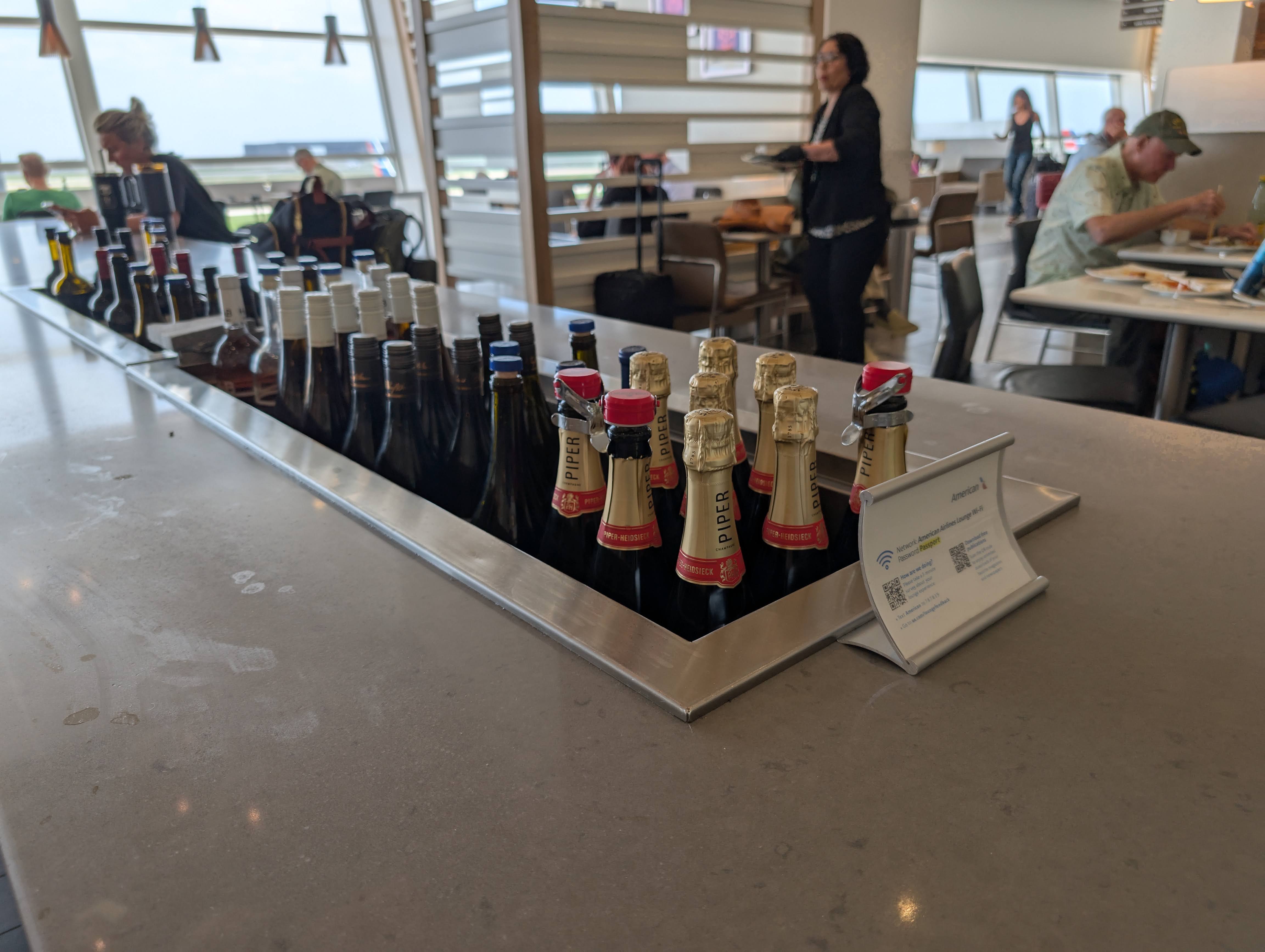 American Airlines Flagship Lounge DFW beverages self serve wine American Airlines Flagship Lounge DFW beverages self serve wine