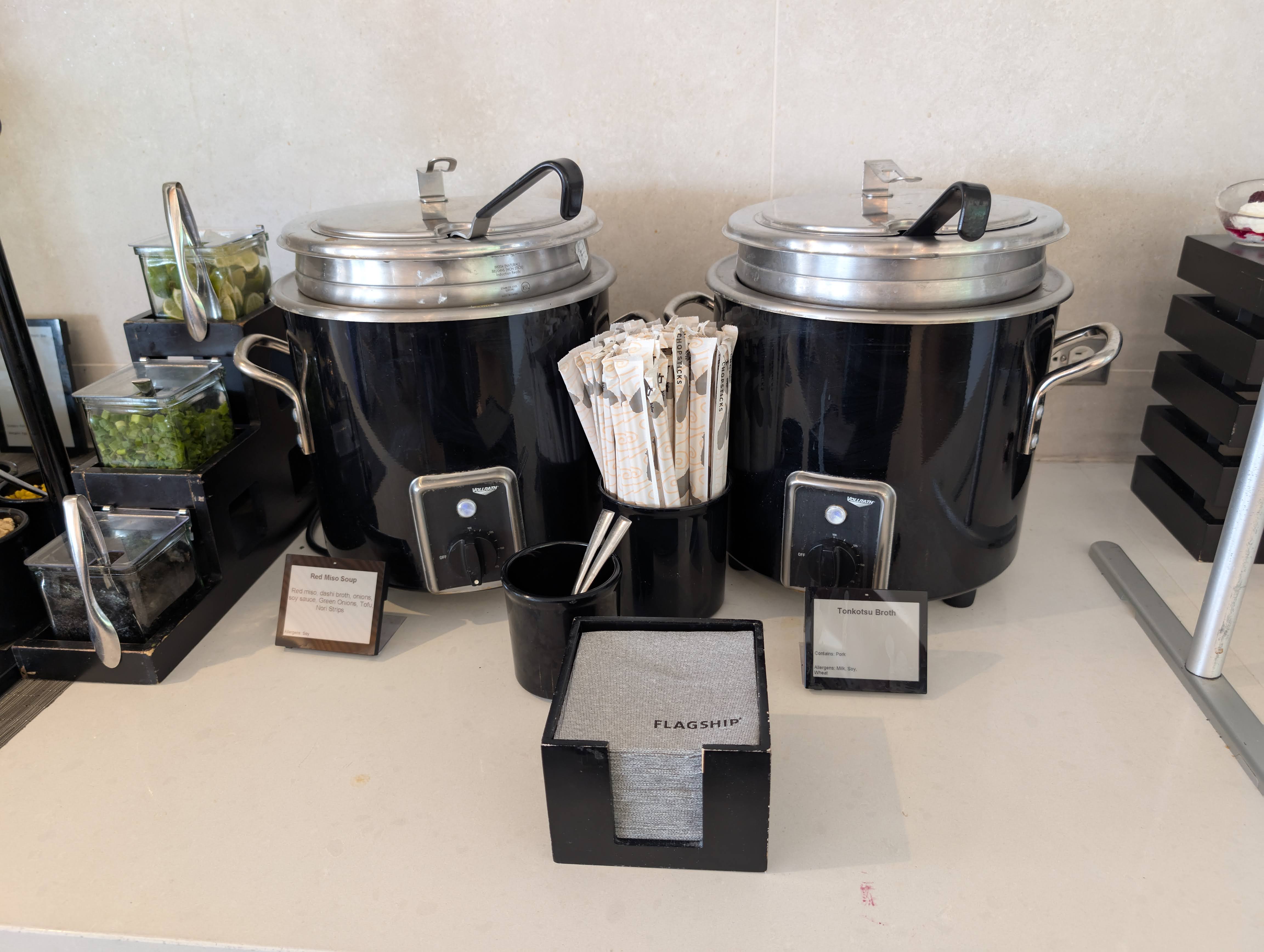 American Airlines Flagship Lounge DFW buffet soup American Airlines Flagship Lounge DFW buffet soup