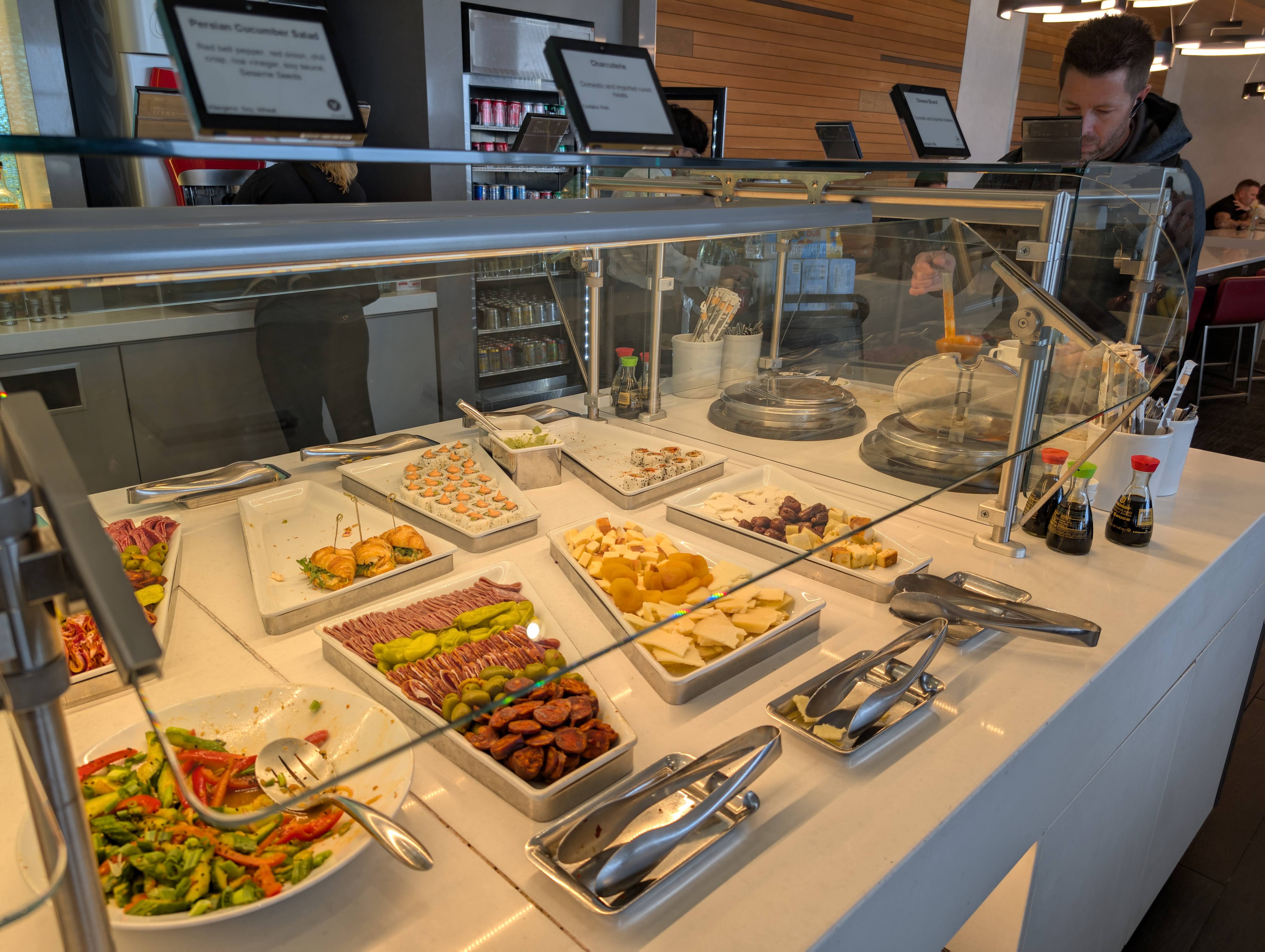 American Airlines Flagship Lounge DFW cold buffet charcuterie American Airlines Flagship Lounge DFW cold buffet charcuterie