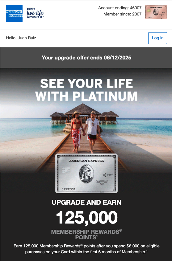 Amex Gold to Amex Platinum Upgrade Offer Amex Gold to Amex Platinum Upgrade Offer