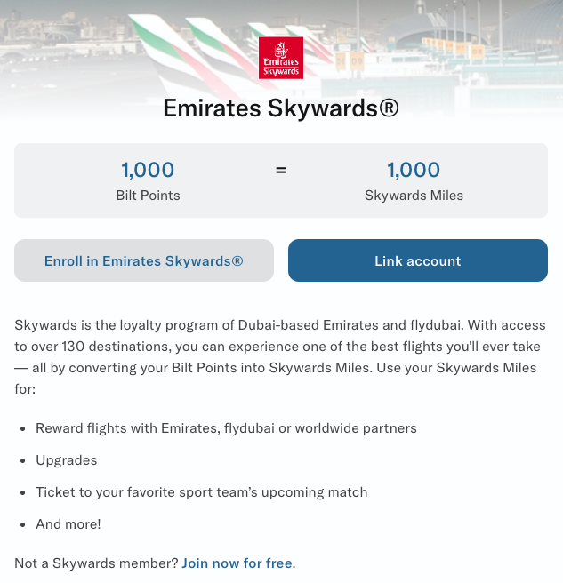 Bilt Emirates transfer page Bilt Emirates transfer page
