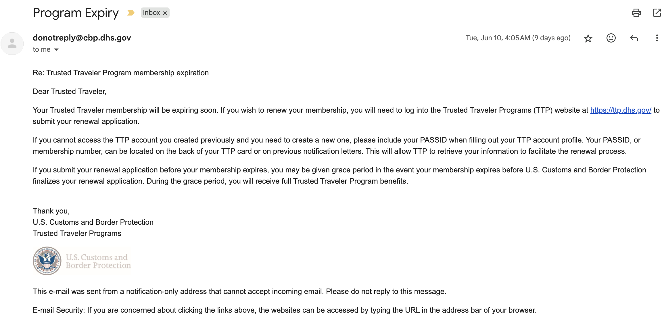 CBP Global Entry Renewal