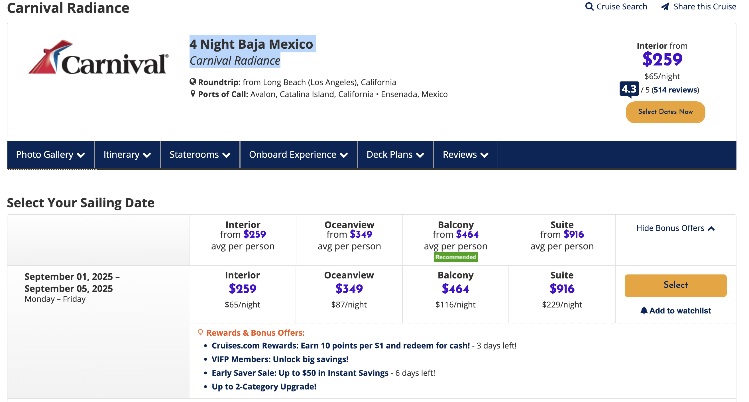 Carnival Radiance Booking