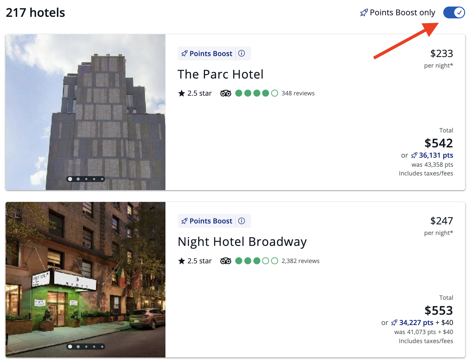 Chase Travel Portal hotels Points Boost only