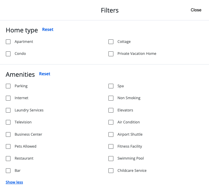 Chase Travel portal Vacation Homes filters Chase Travel portal Vacation Homes filters