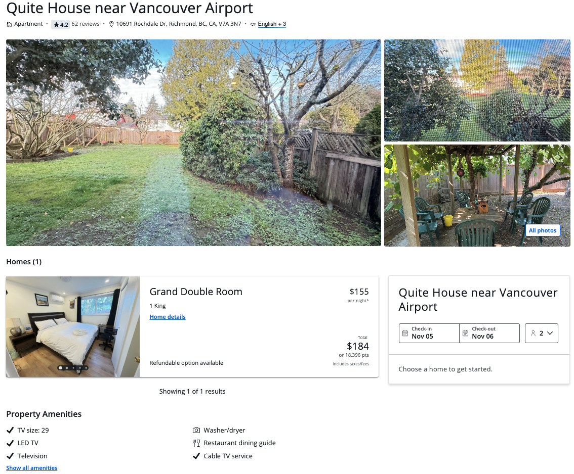 Chase Travel portal Vacation Homes property details Vancouver Chase Travel portal Vacation Homes property details Vancouver