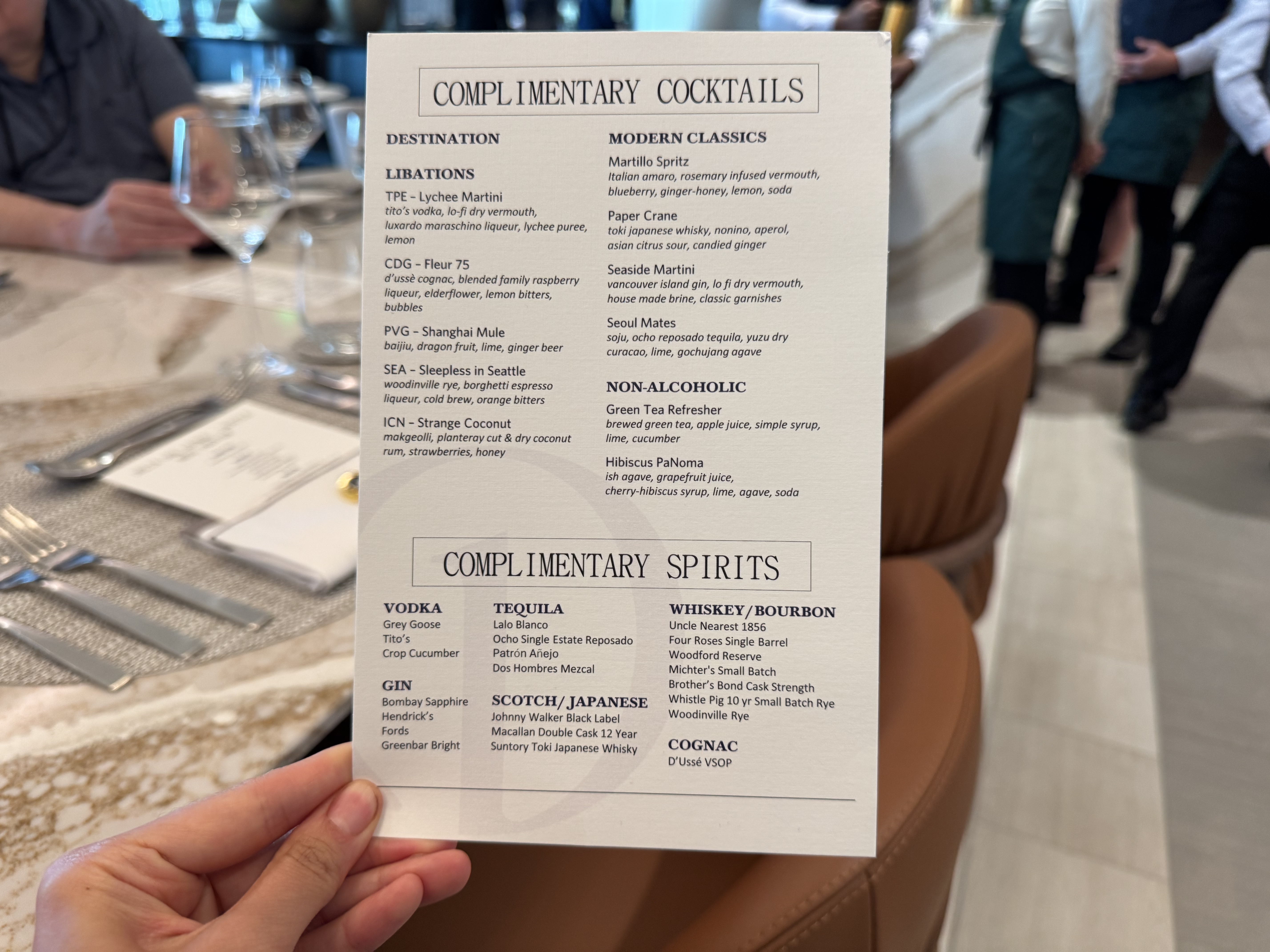 Delta One Lounge Cocktail Menu