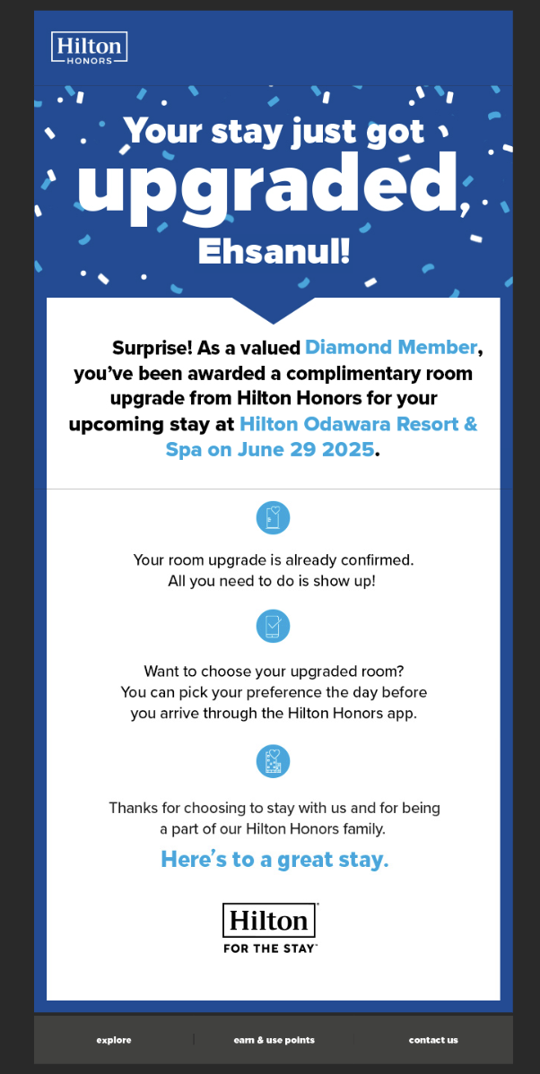 Hilton upgrade e mail Hilton upgrade e mail