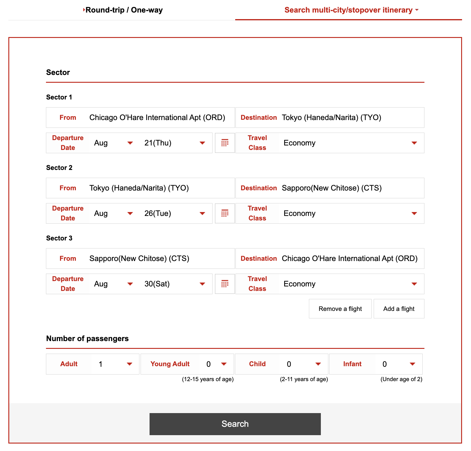JAL Multi City Booking Page JAL Multi City Booking Page